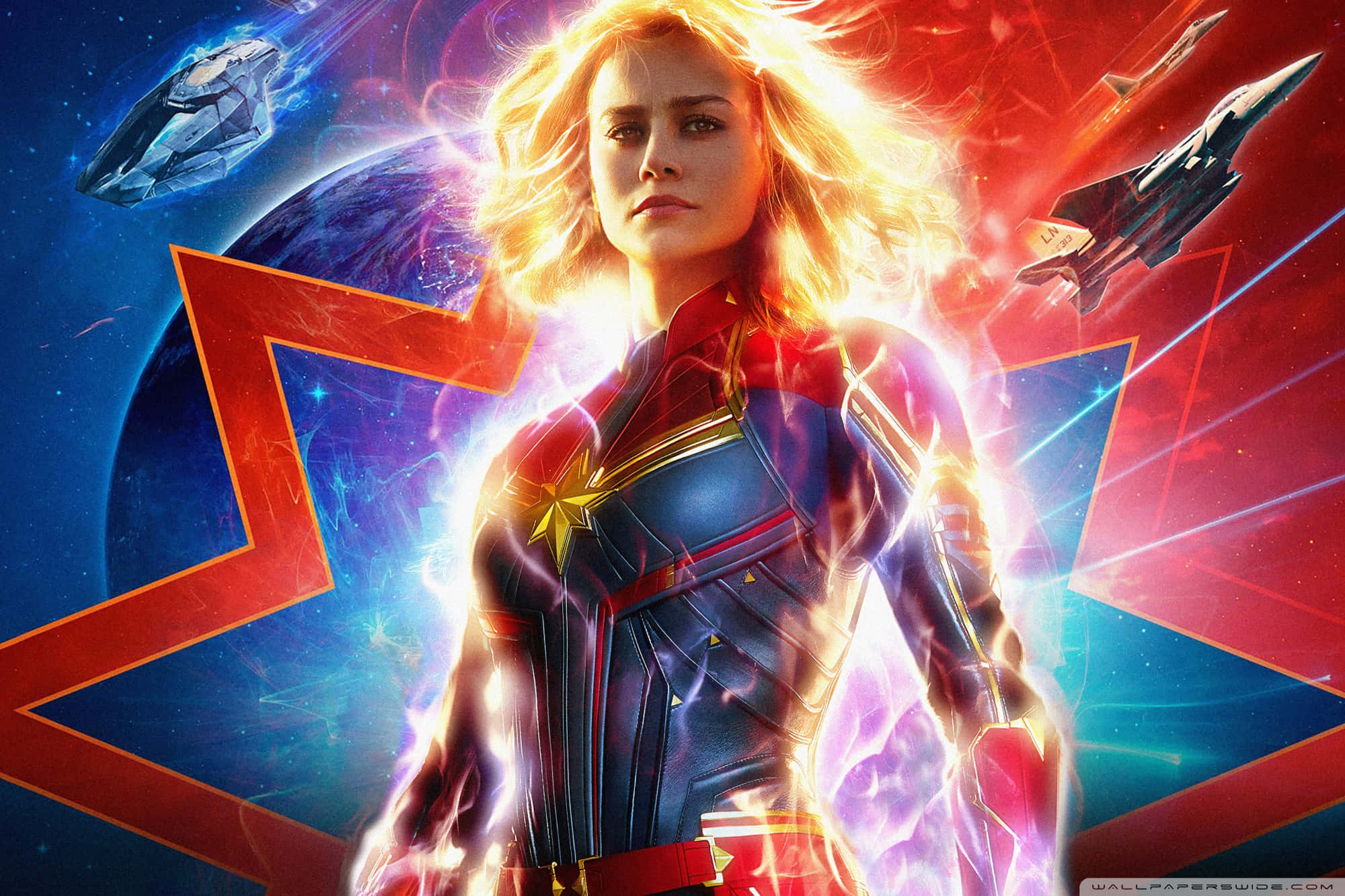 Captain Marvel, space, glowing energy, Full HD Desktop Wallpaper