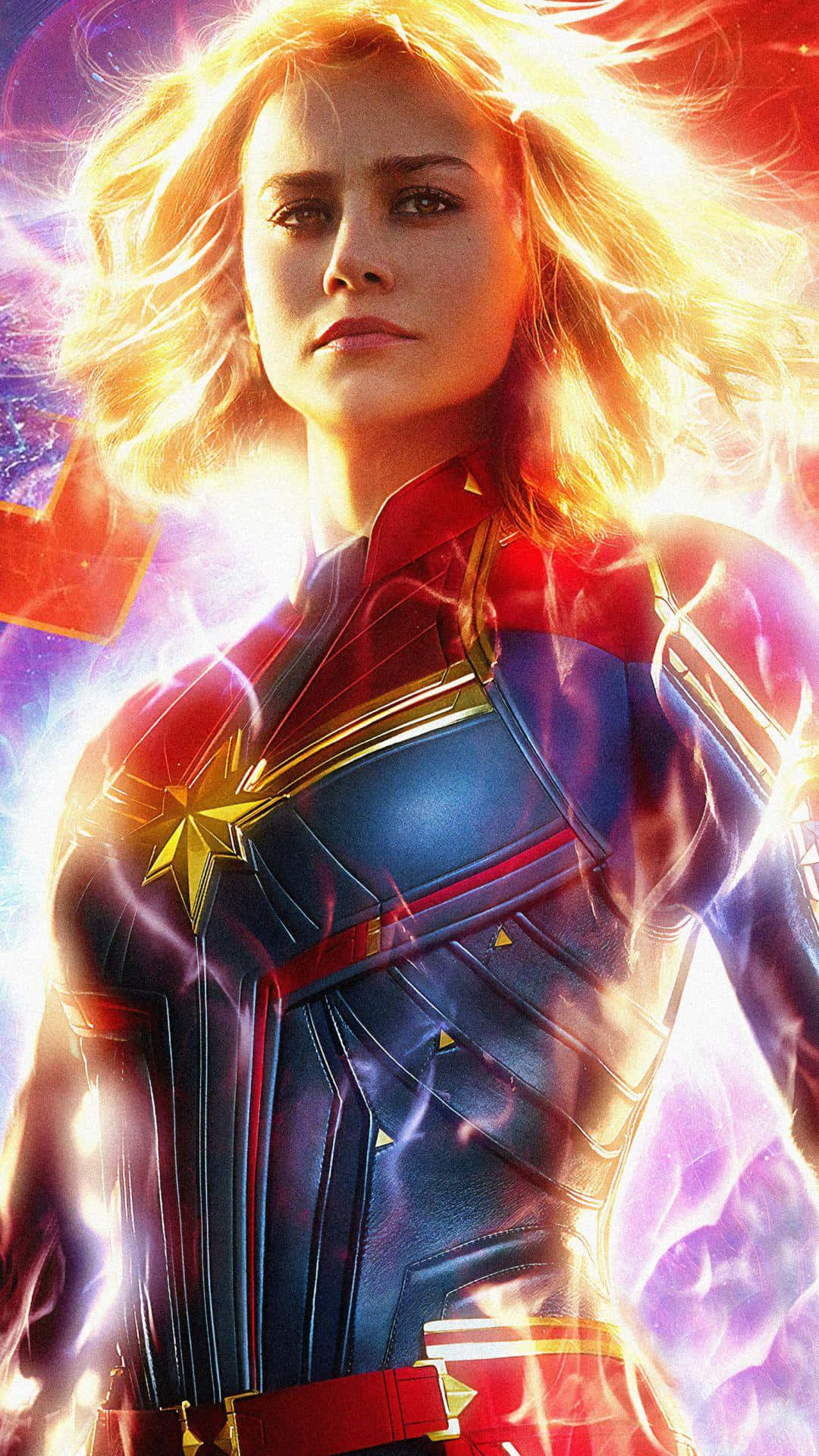 Captain Marvel 2, blue and red suit, glowing energy, Full HD Phone Wallpaper