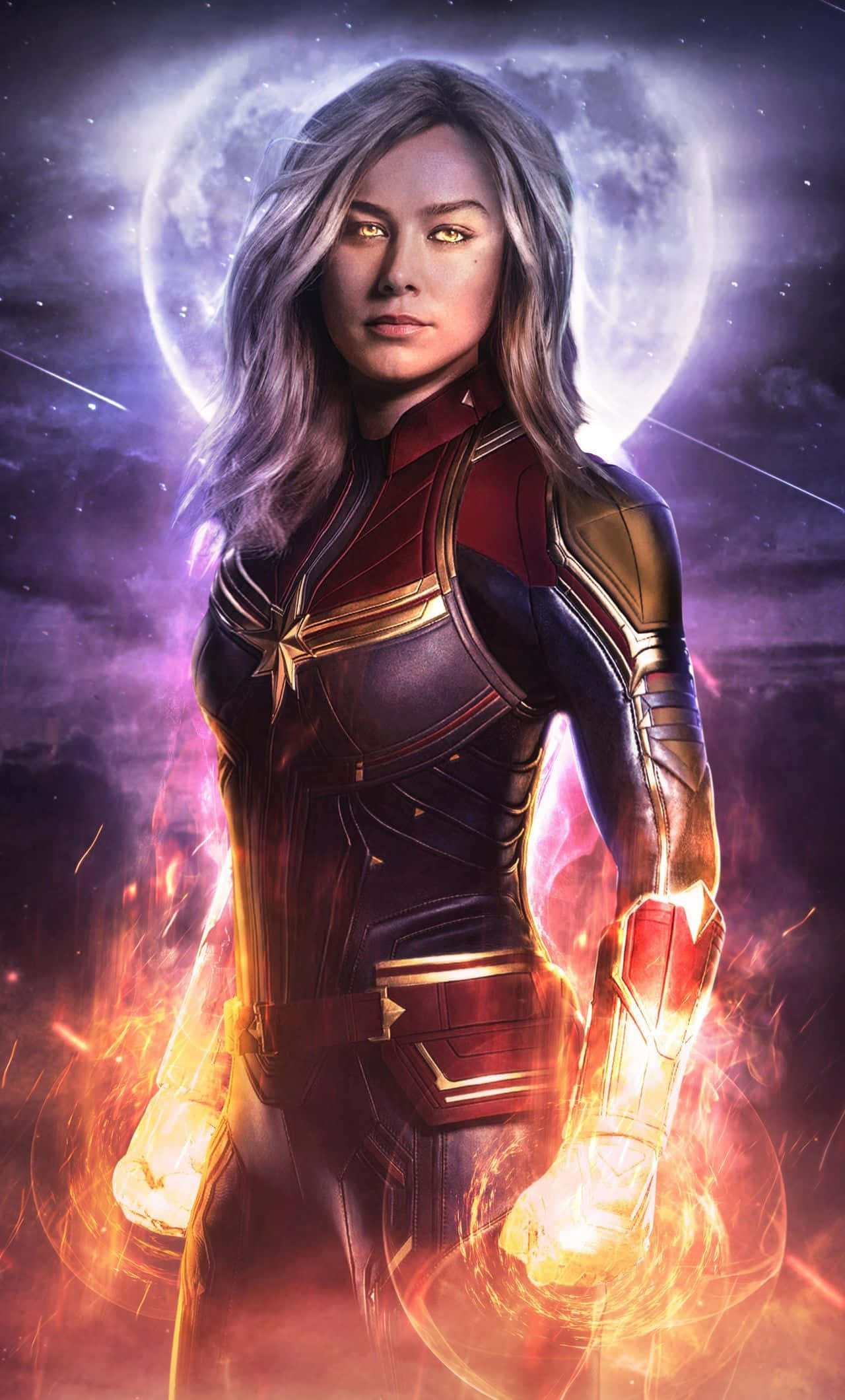 Captain Marvel, 3D, cosmic backdrop, Full HD Phone Wallpaper