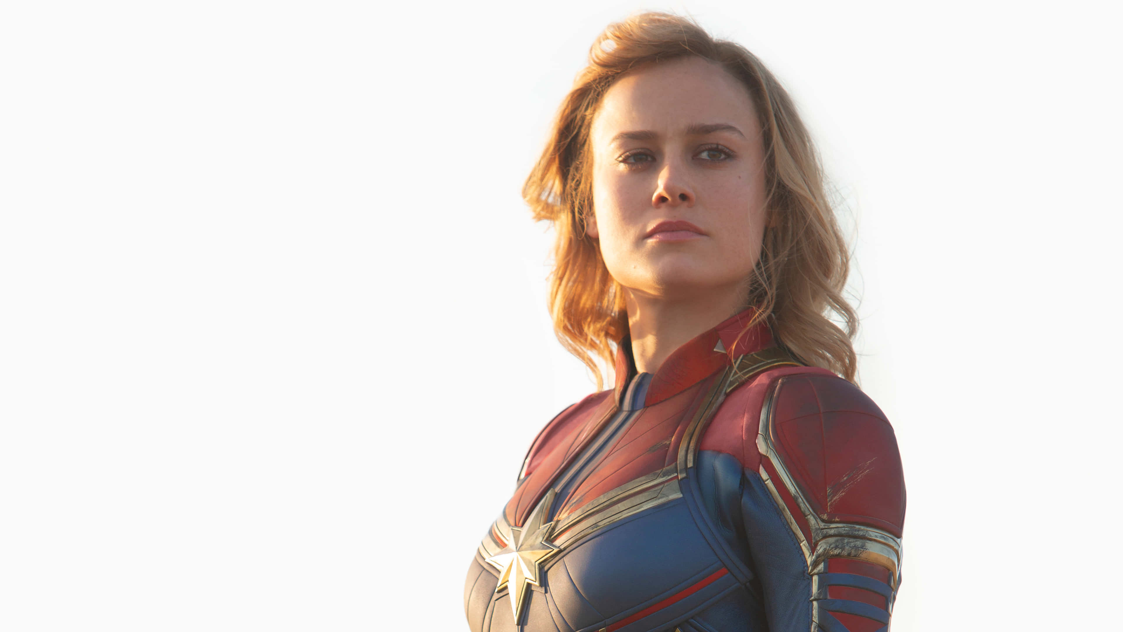 Captain Marvel, red blue and gold suit, star emblem, 4K Desktop Wallpaper