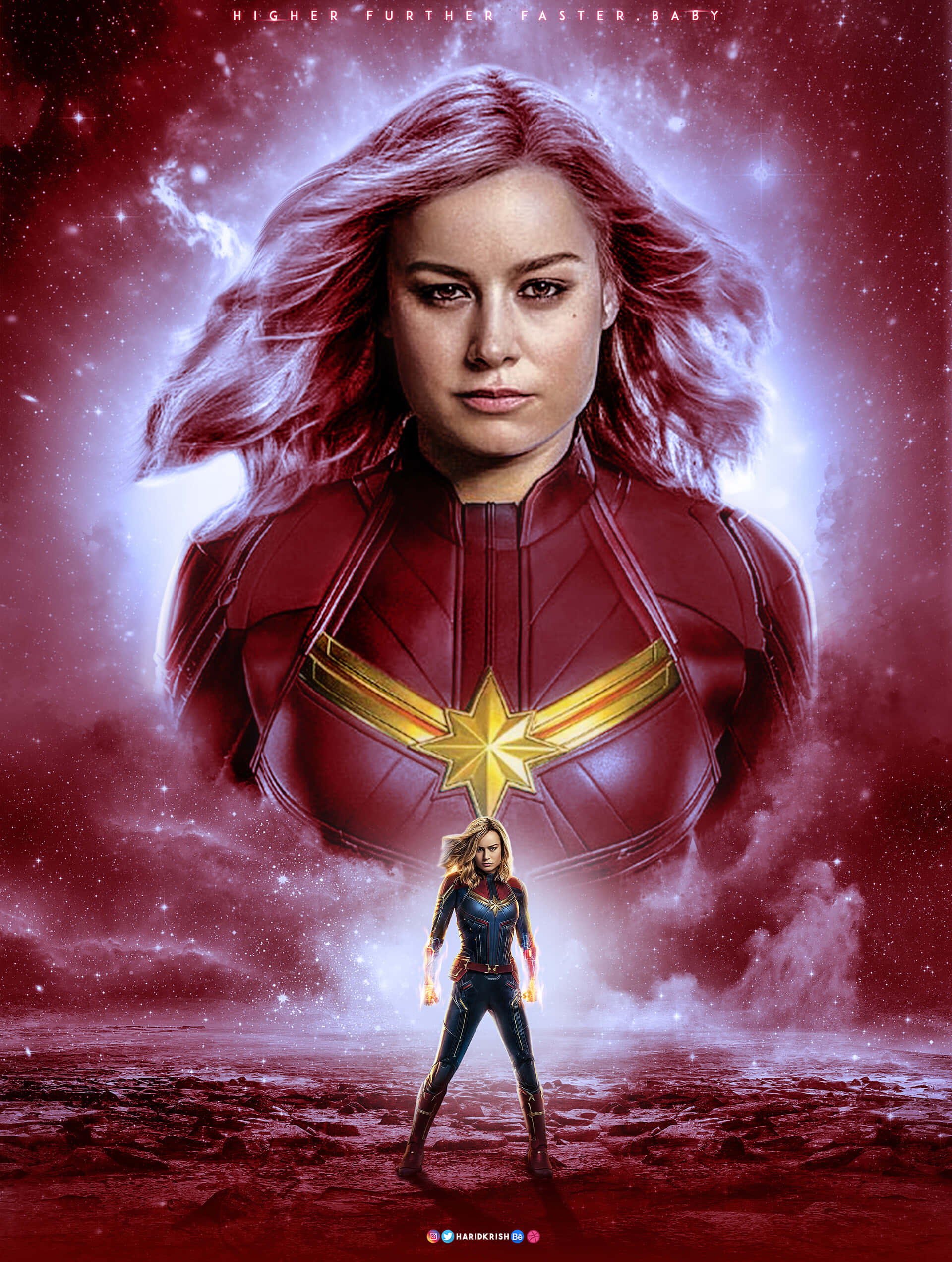 Captain Marvel 3d, cosmic planet, swirling red nebula, Full HD Phone Wallpaper