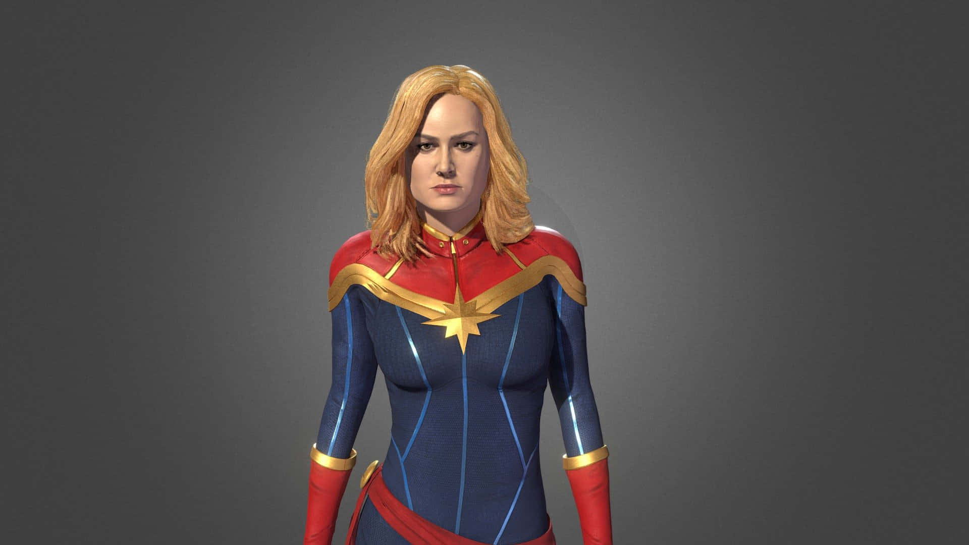 Captain Marvel, red blue and gold suit, 3D experience, Full HD Desktop Wallpaper