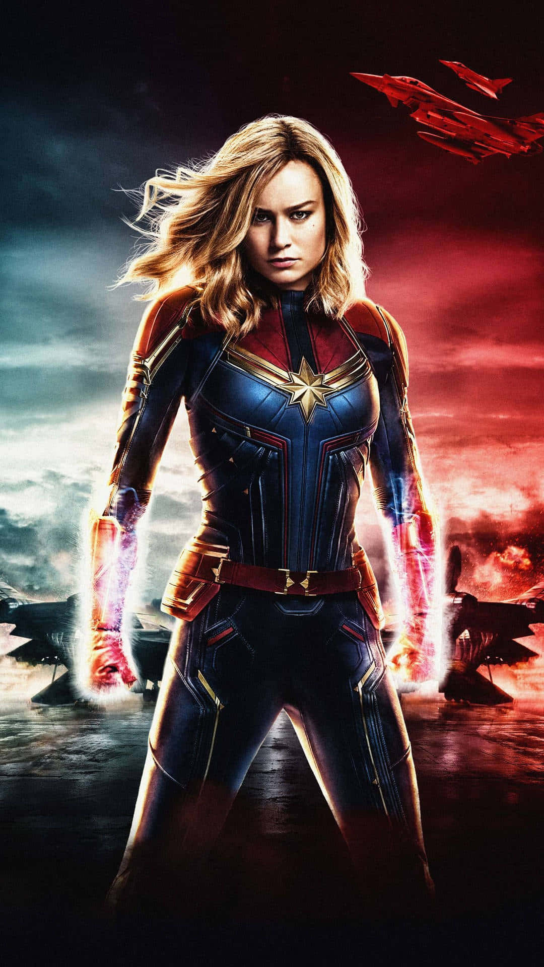 Captain Marvel, 3d, glowing hands, Full HD Phone Wallpaper