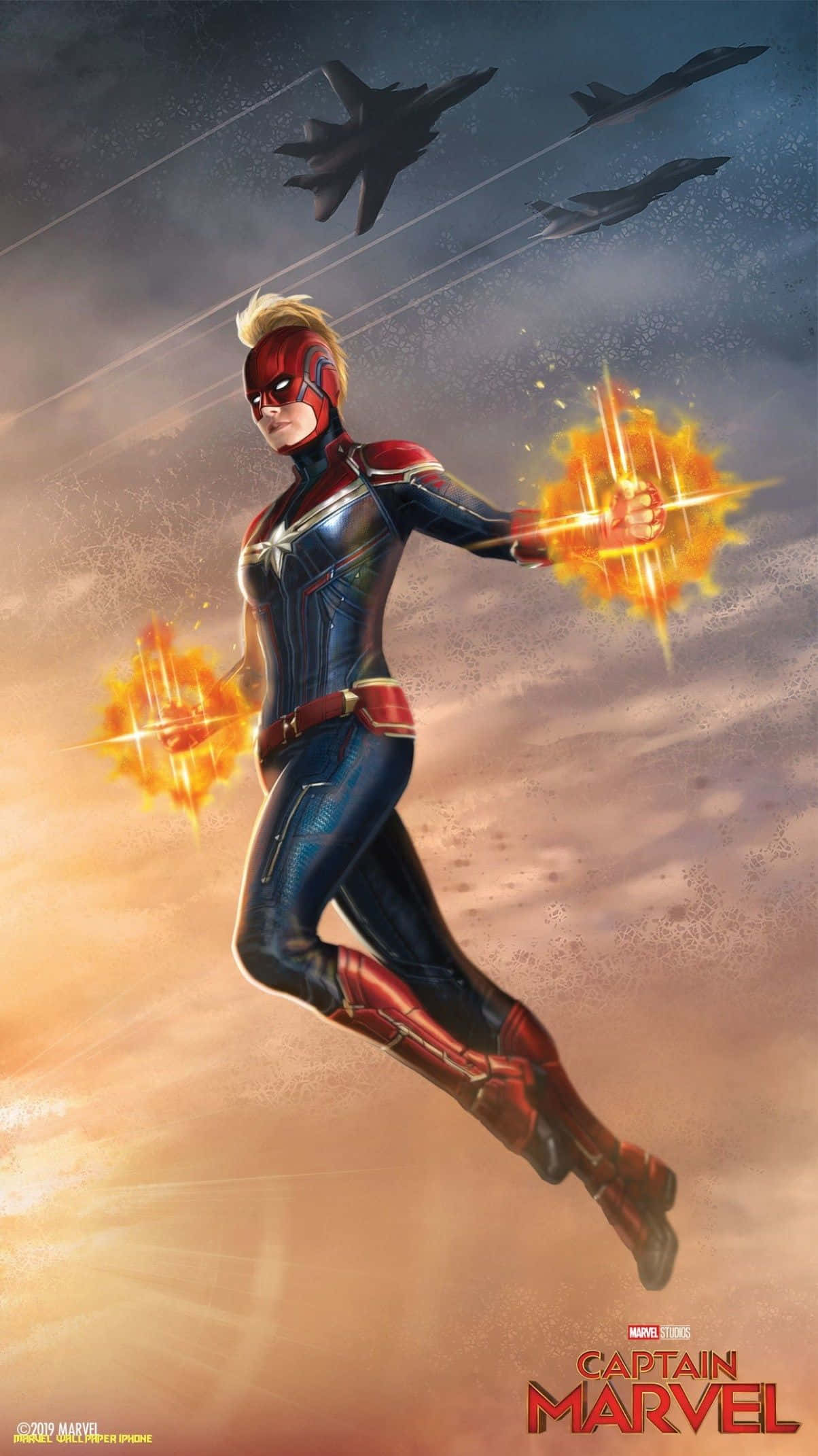 Captain Marvel, 3d, cloudy sky, Full HD Phone Wallpaper