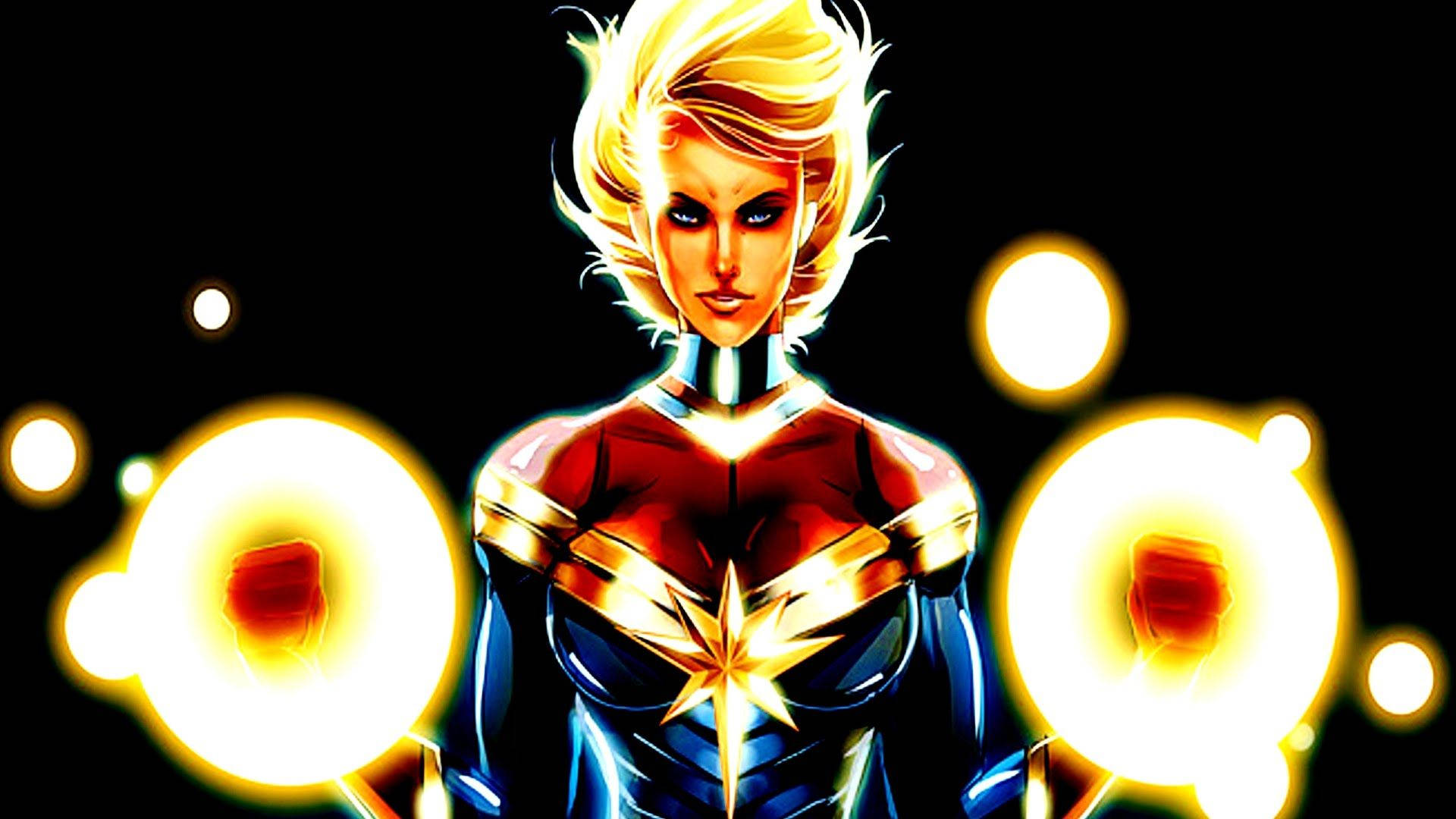 Captain Marvel, vibrant yellow, red, Full HD Desktop Wallpaper