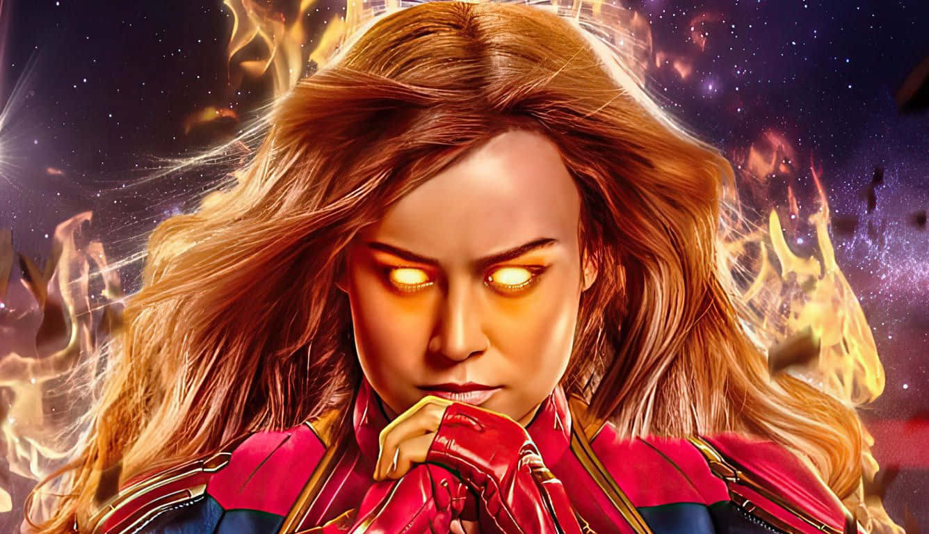 Captain Marvel, glowing orange eyes, fiery hair, HD Desktop Wallpaper