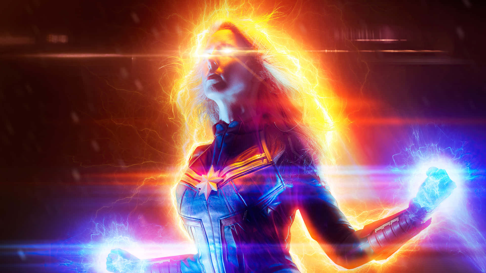 Captain Marvel, cosmic energy, glowing fists, Full HD Desktop Wallpaper