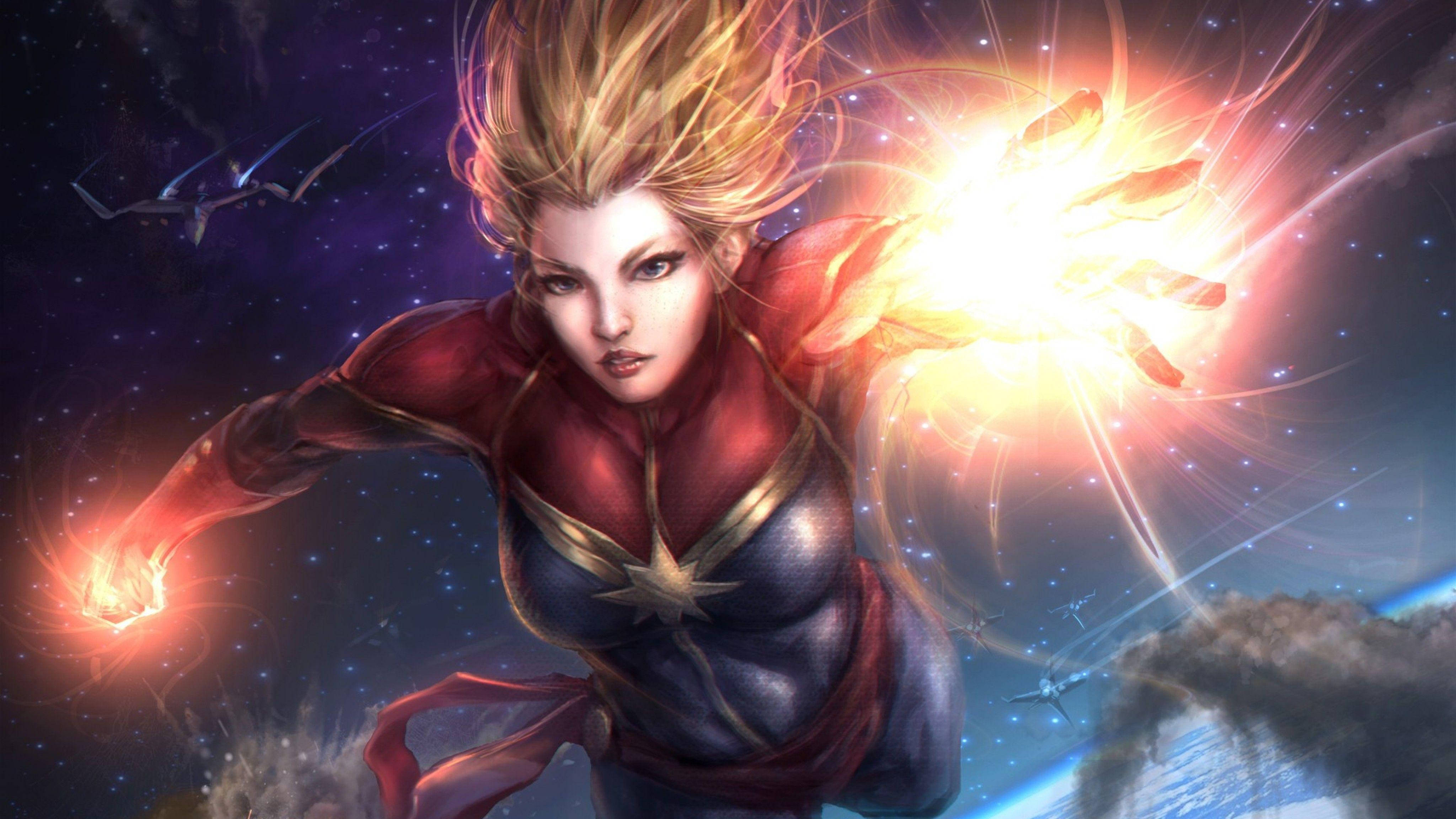 Captain Marvel, 4K, cartoon illustration, 4K Desktop Wallpaper
