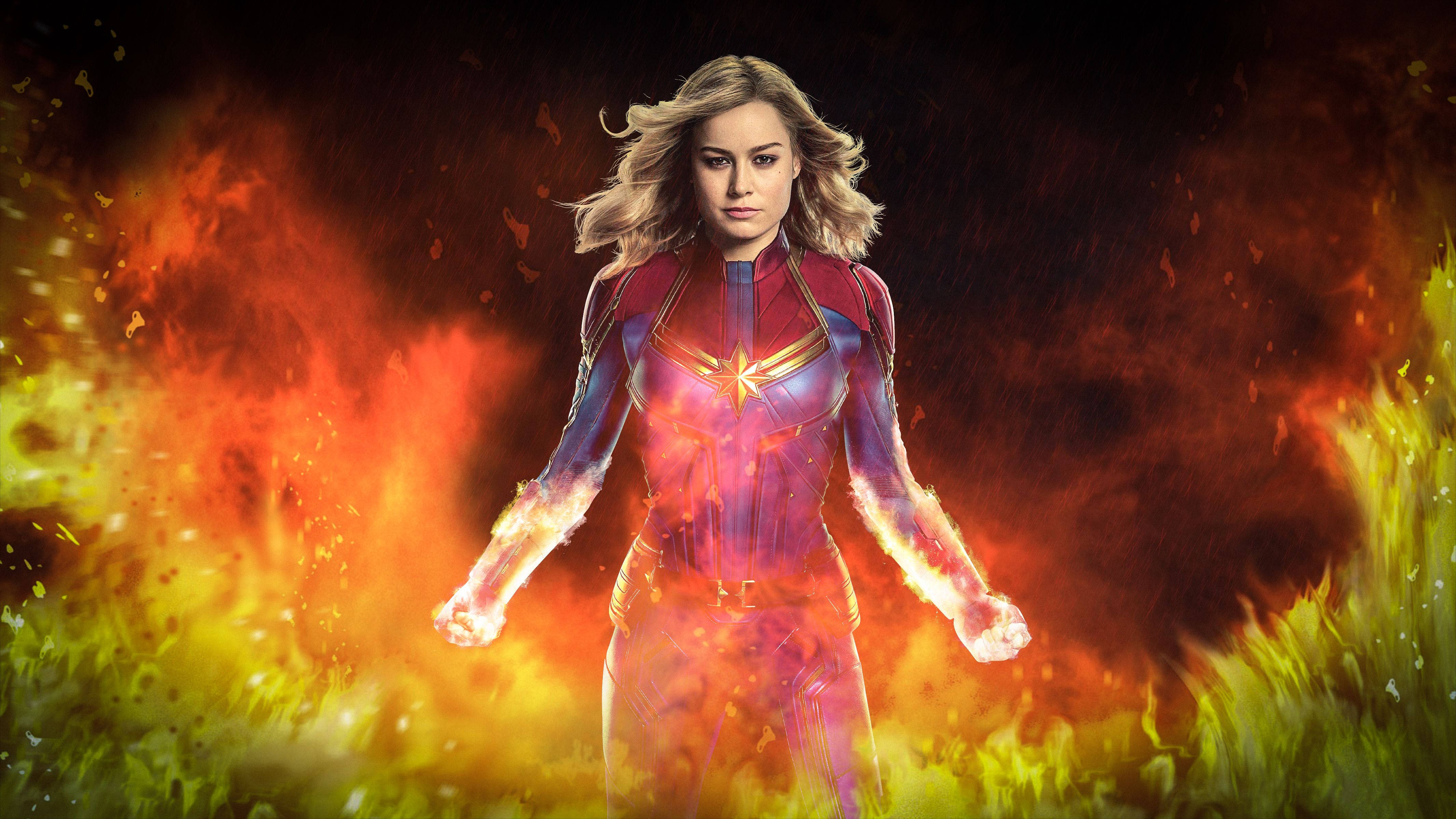 Captain Marvel, 4K, burning flame, 4K Desktop Wallpaper