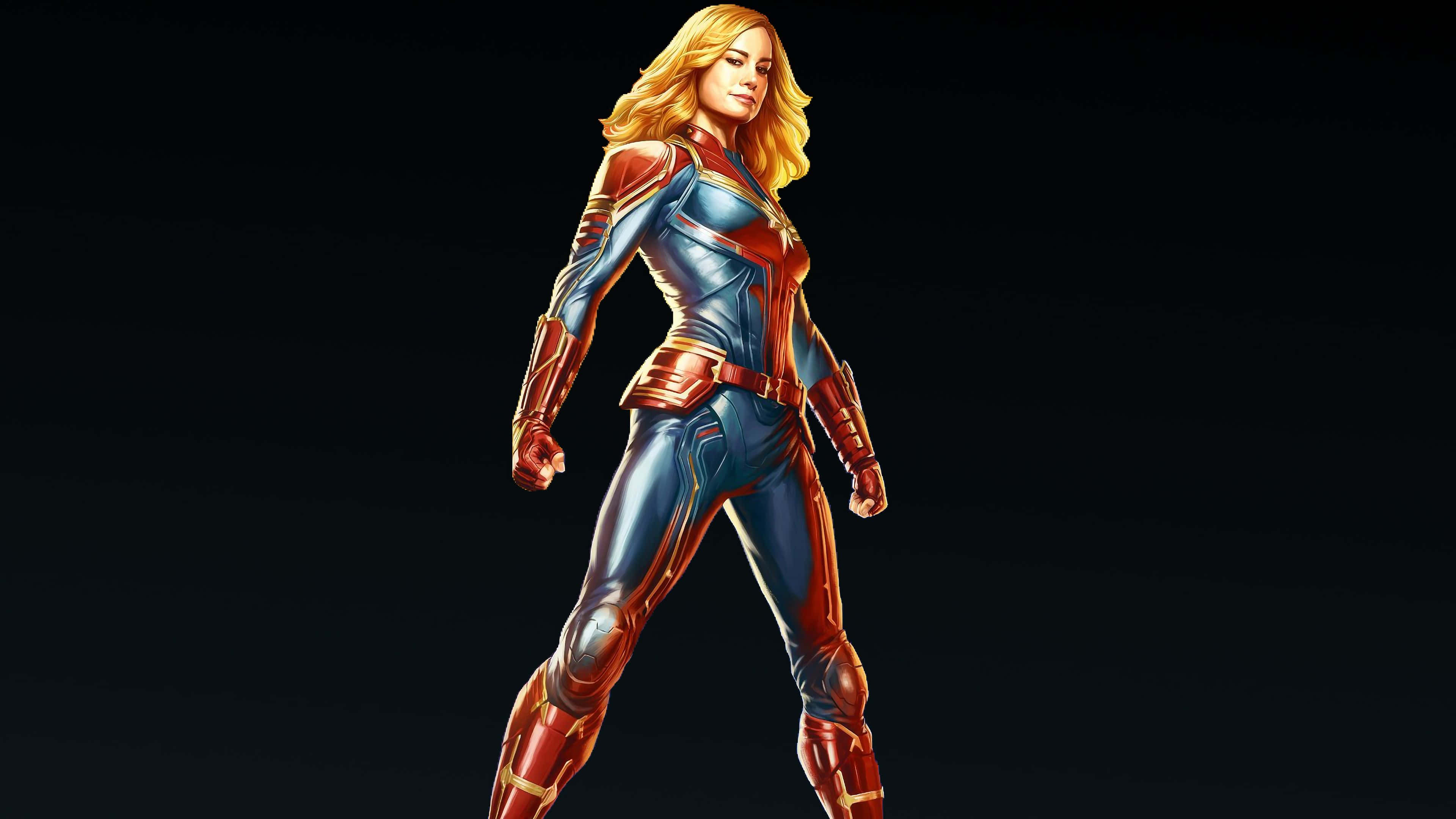 Captain Marvel, Carol Danvers, blue and red suit, 4K Desktop Wallpaper