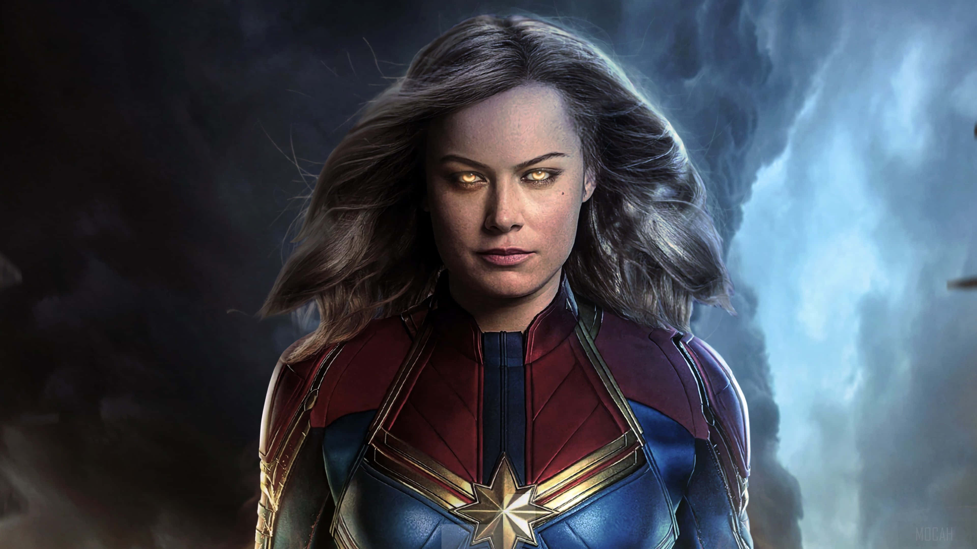Captain Marvel, Carol Danvers, blue and red suit, 4K Desktop Wallpaper
