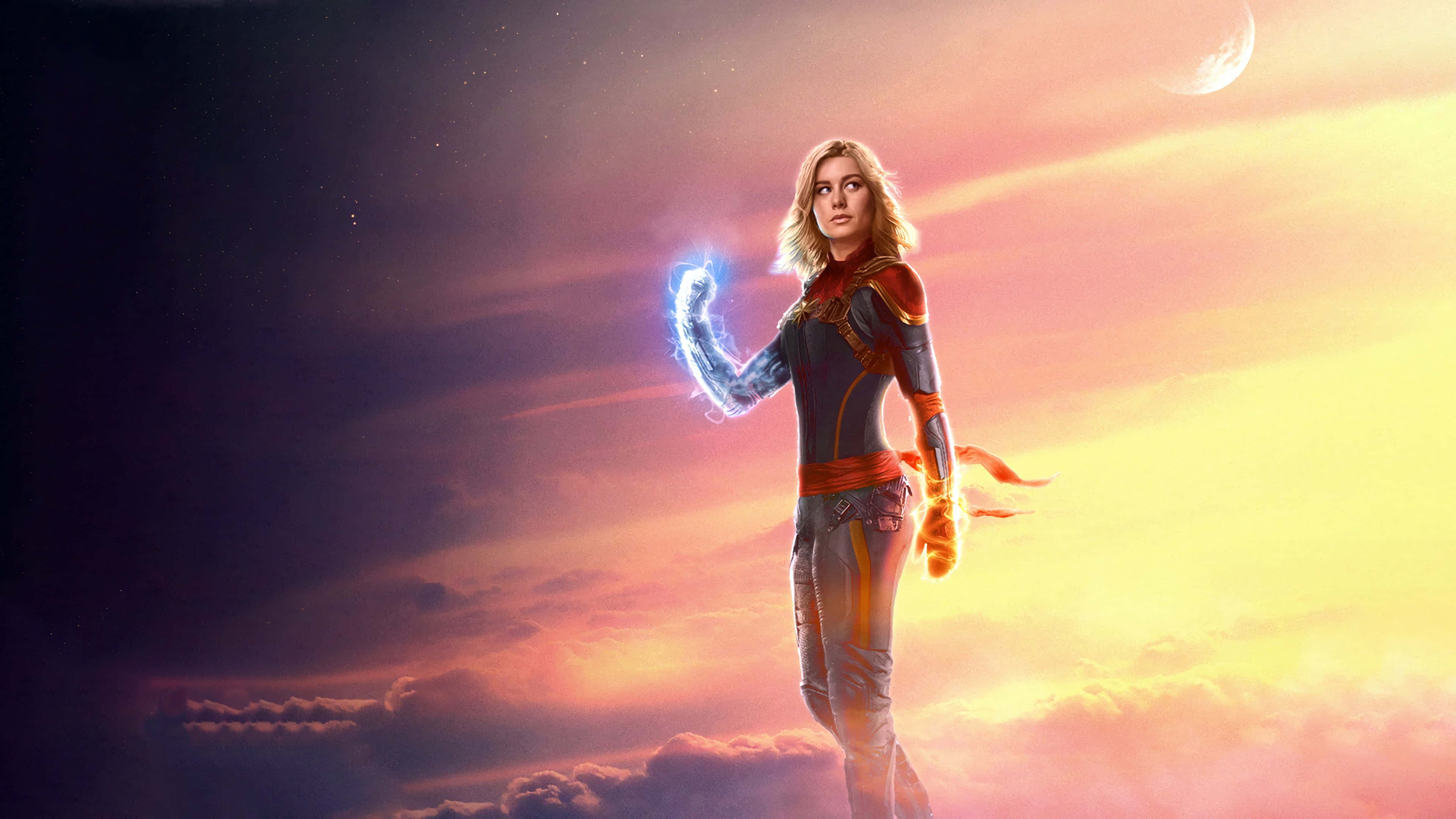 Captain Marvel, Carol Danvers, vibrant sunset sky, 4K Desktop Wallpaper