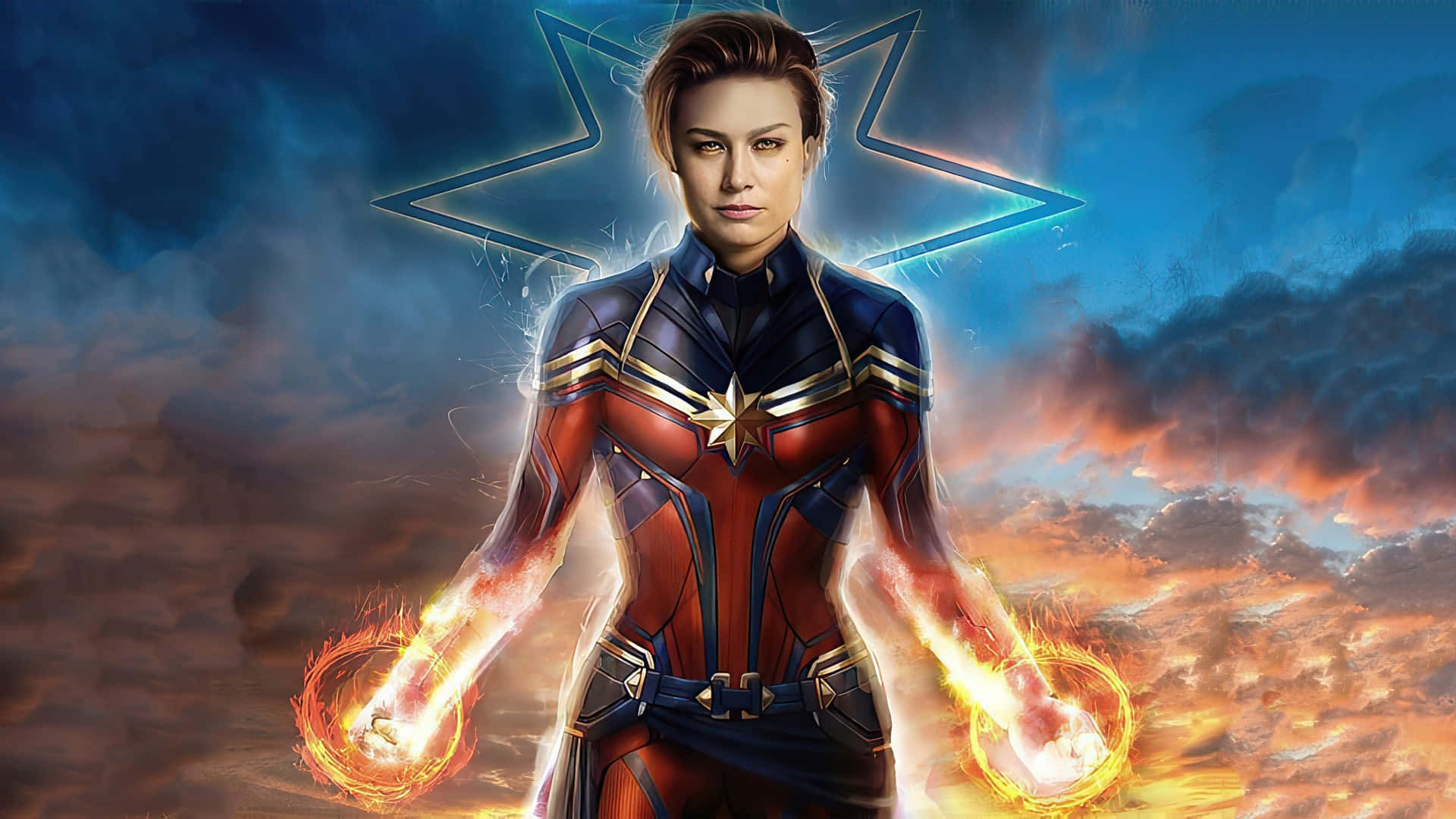 Captain Marvel, Carol Danvers, glowing energy orbs, Full HD Desktop Wallpaper
