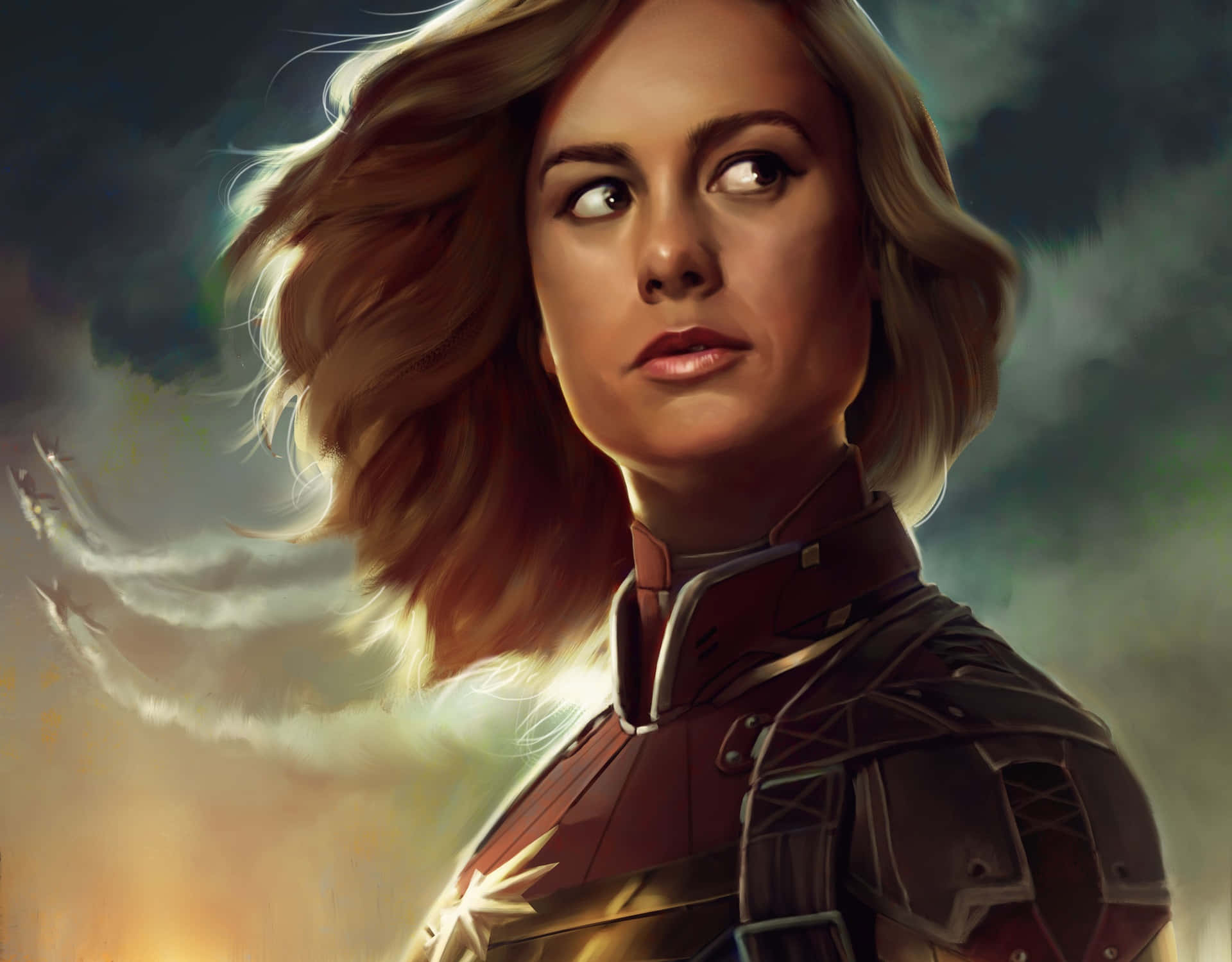 Captain Marvel, Carol Danvers, red and gold armor, Full HD Desktop Wallpaper