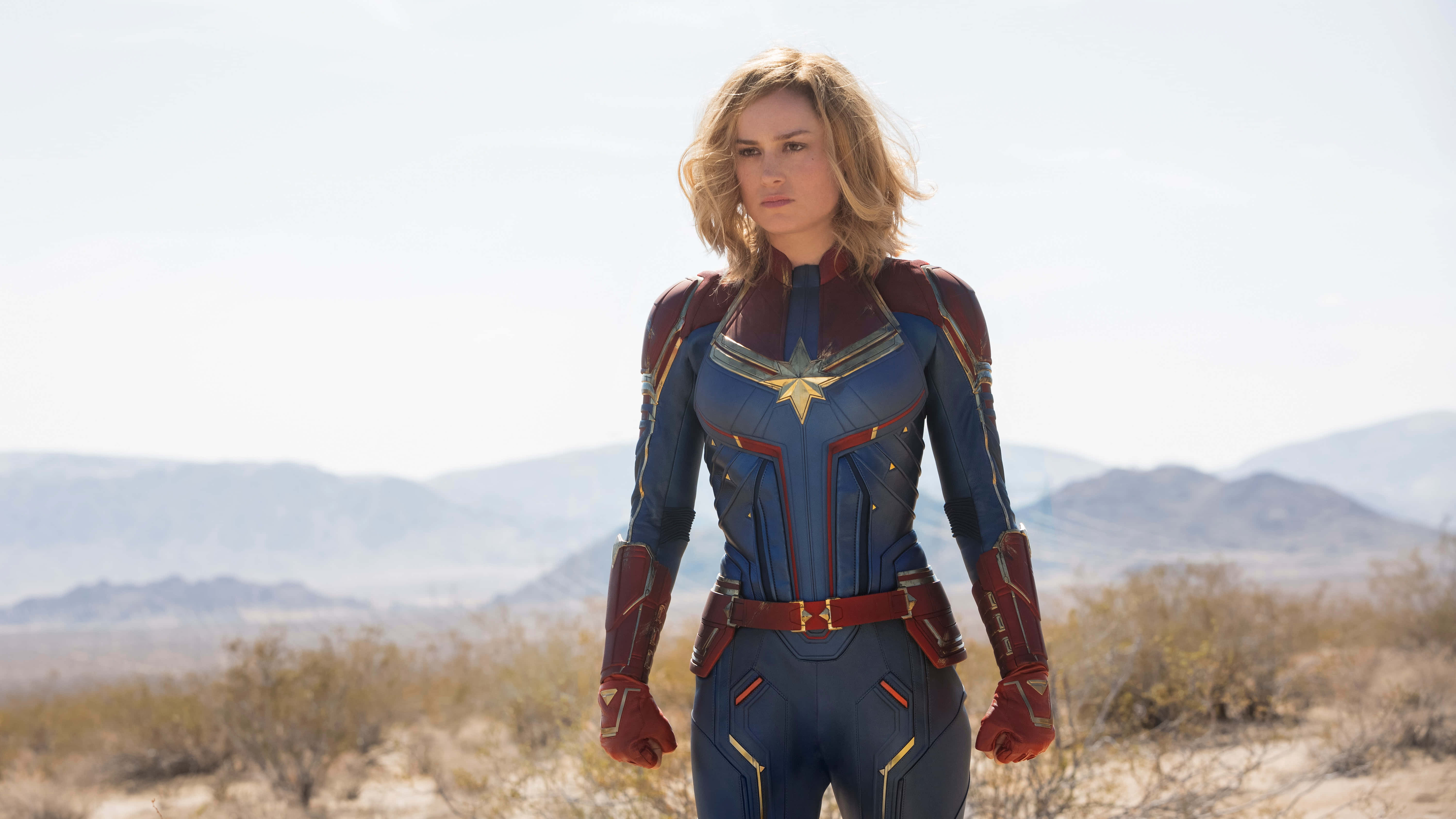 Captain Marvel, Carol Danvers, blue and red suit, 5K Desktop Wallpaper