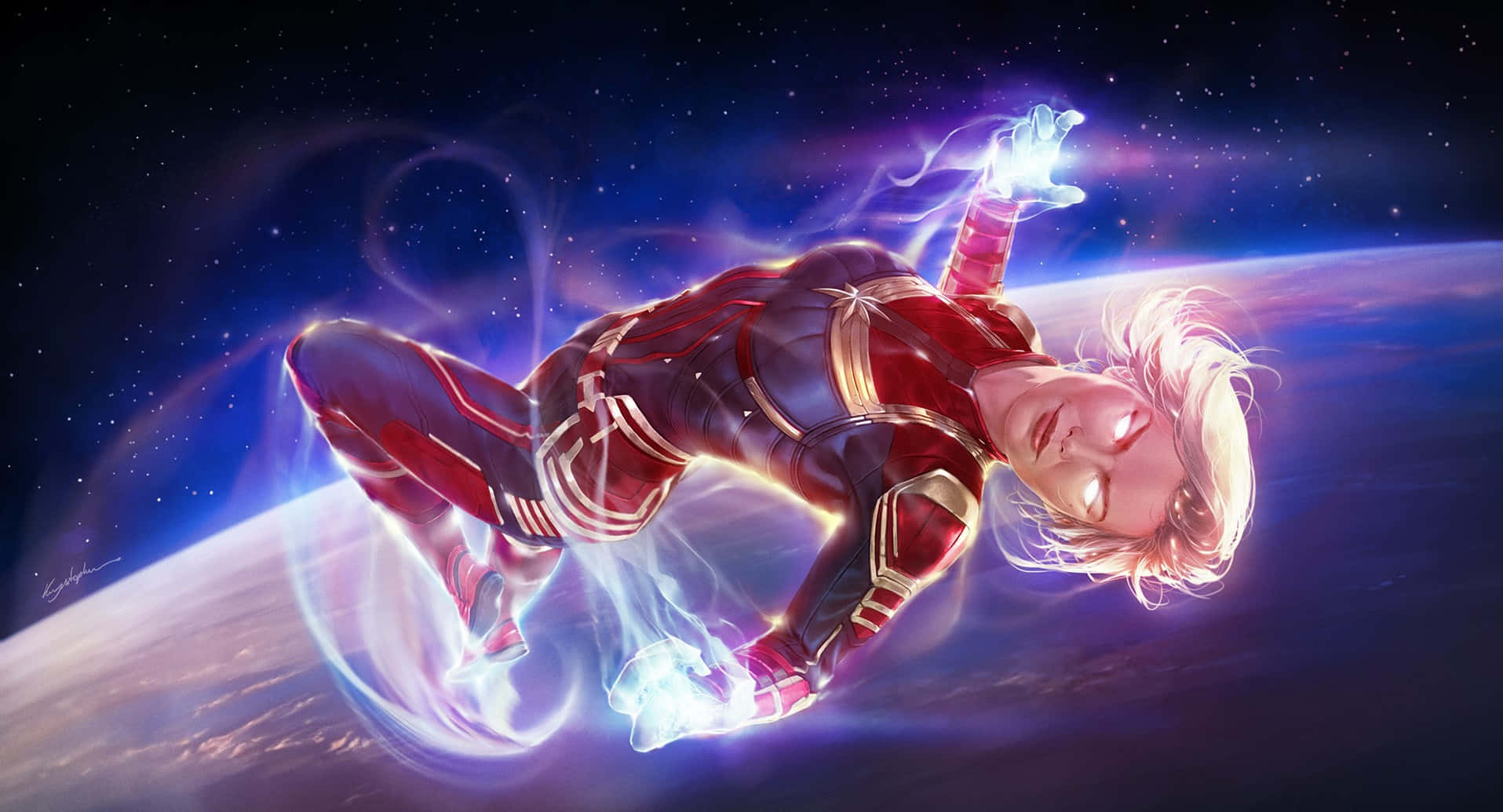 Captain Marvel, Carol Danvers, red and gold suit, HD Desktop Wallpaper
