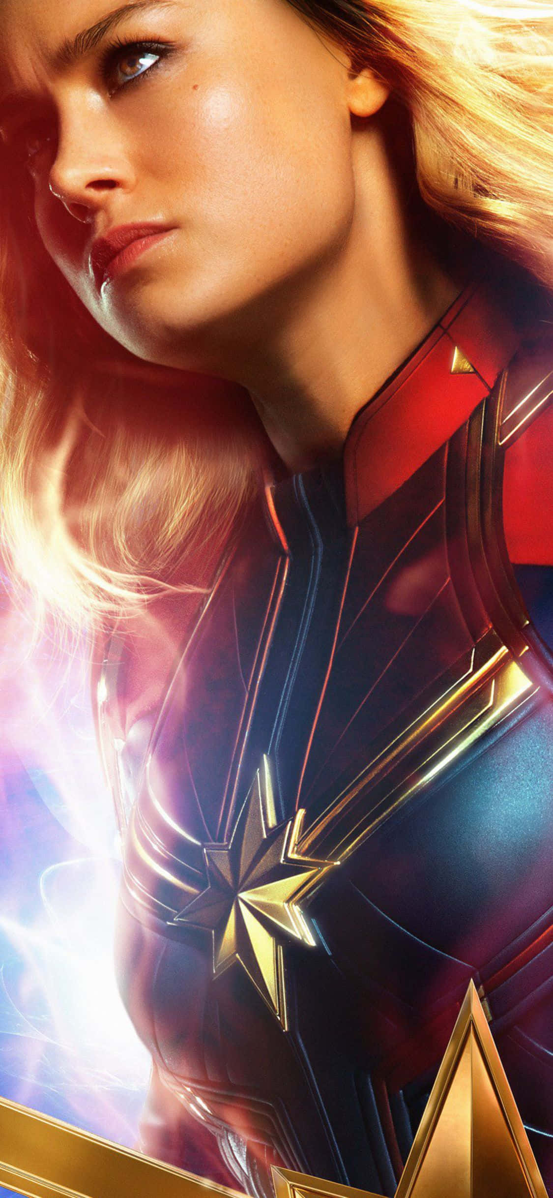 Captain Marvel, Carol Danvers, red blue and gold suit, Full HD Phone Wallpaper