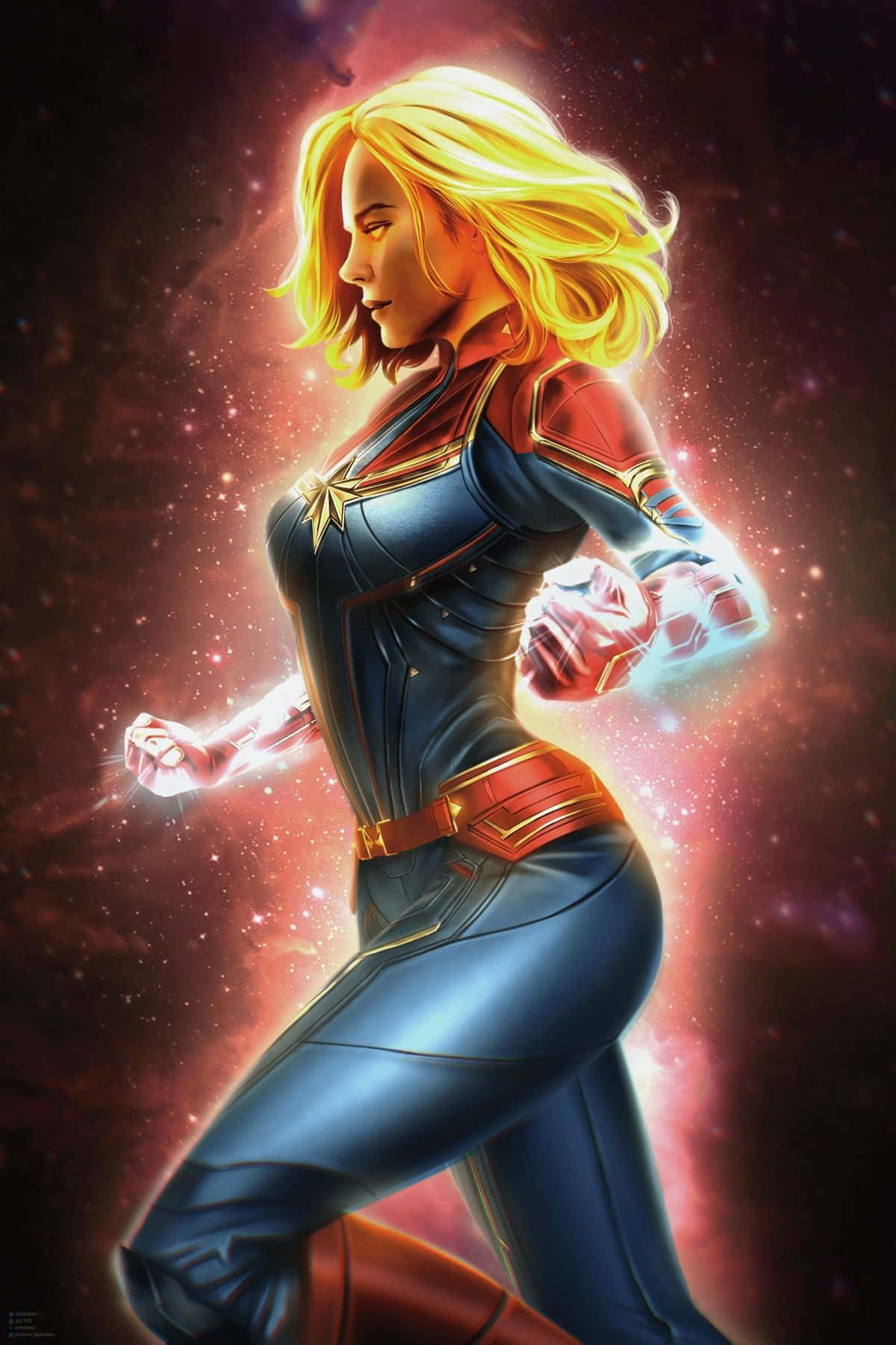 Captain Marvel, Carol Danvers, blue and red suit, HD Phone Wallpaper