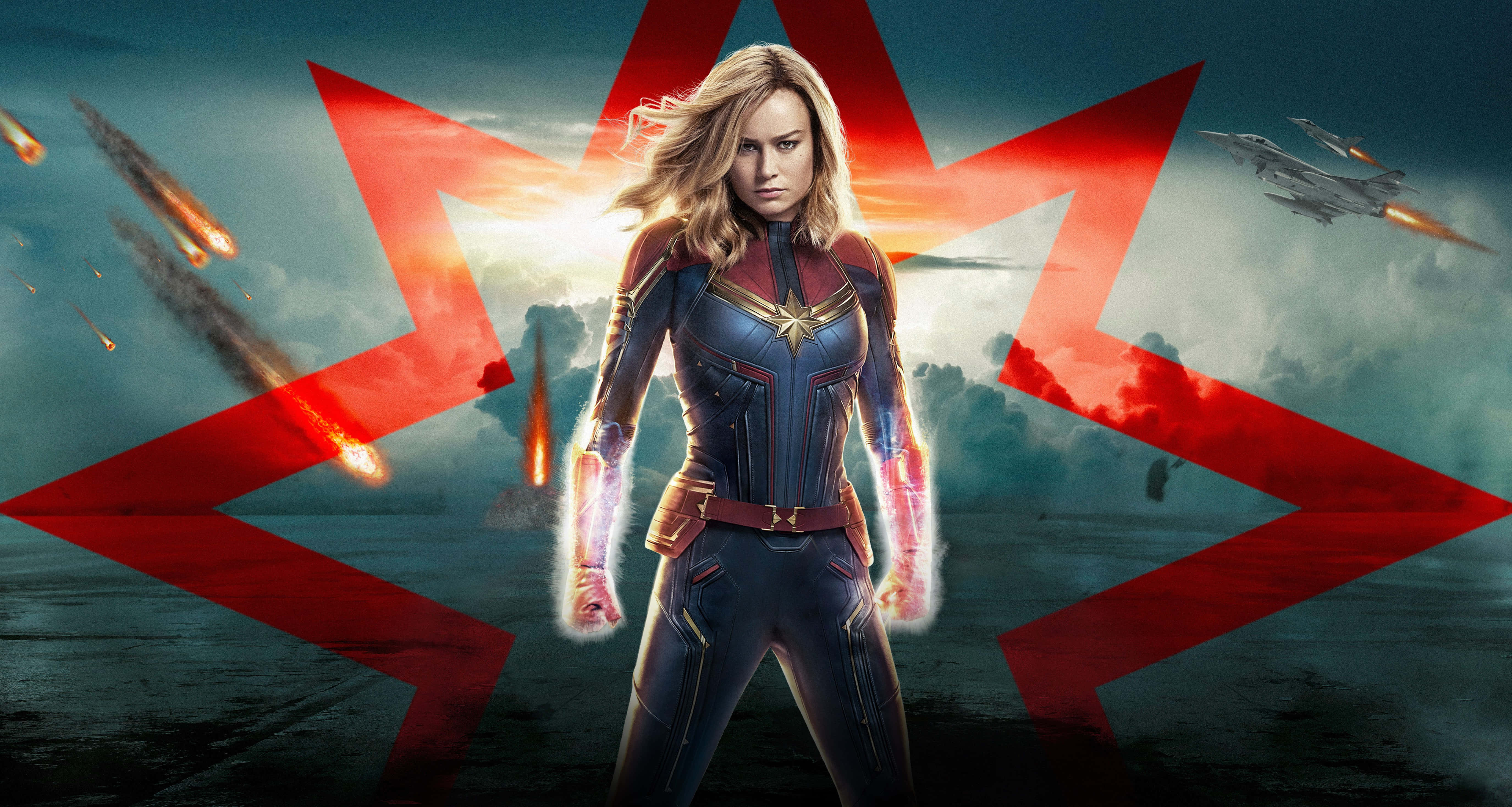 Captain Marvel, Carol Danvers, red star, 5K Desktop Wallpaper