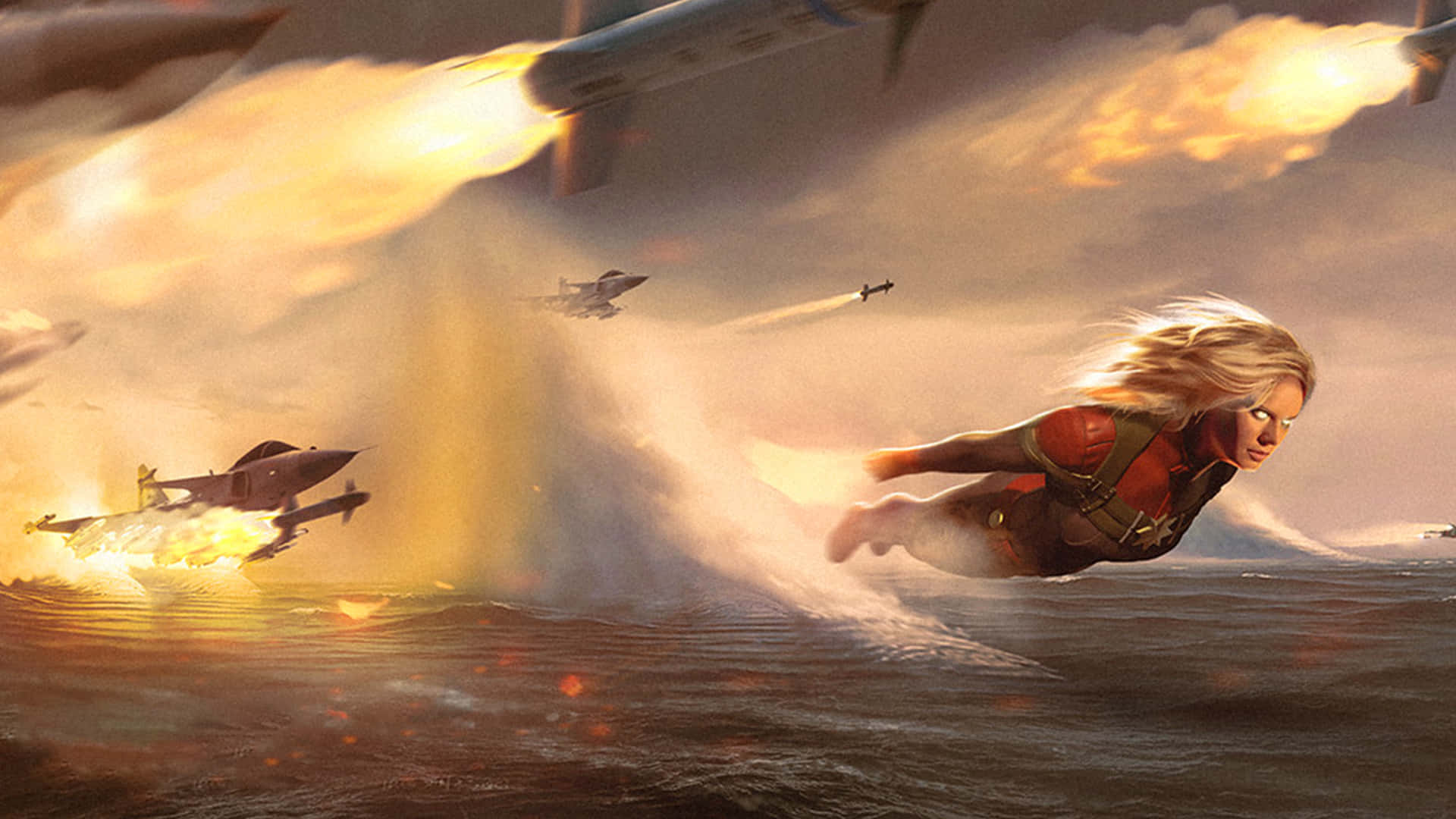 Captain Marvel, Carol Danvers, red flight gear, Full HD Desktop Wallpaper