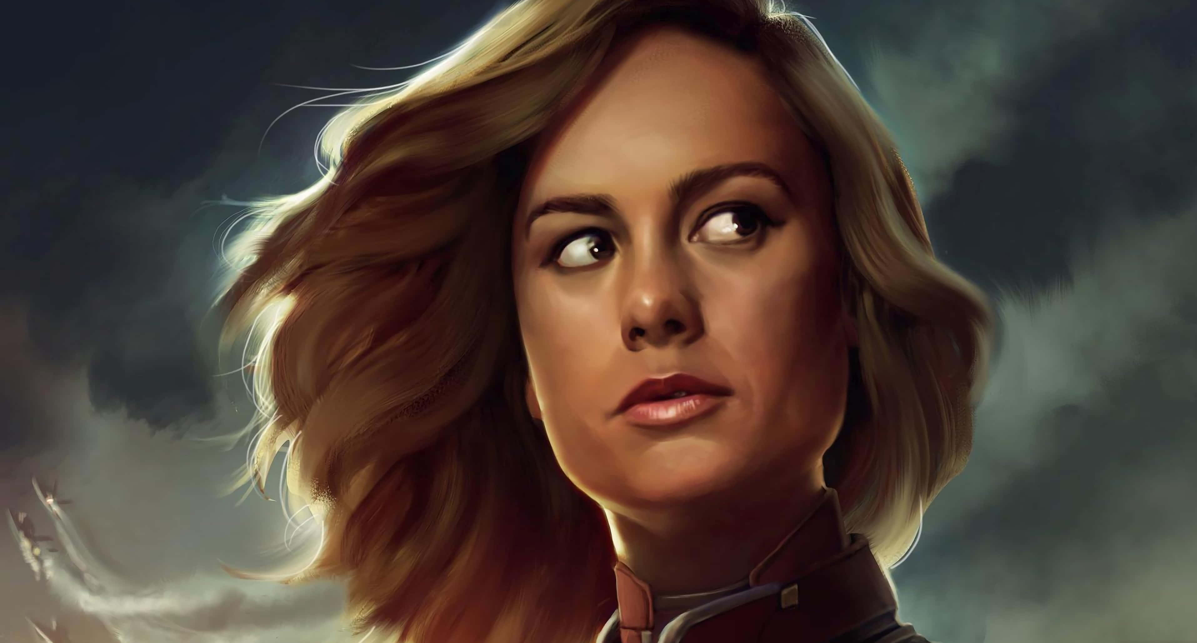 Captain Marvel, Carol Danvers, stormy gray sky, 2K Desktop Wallpaper