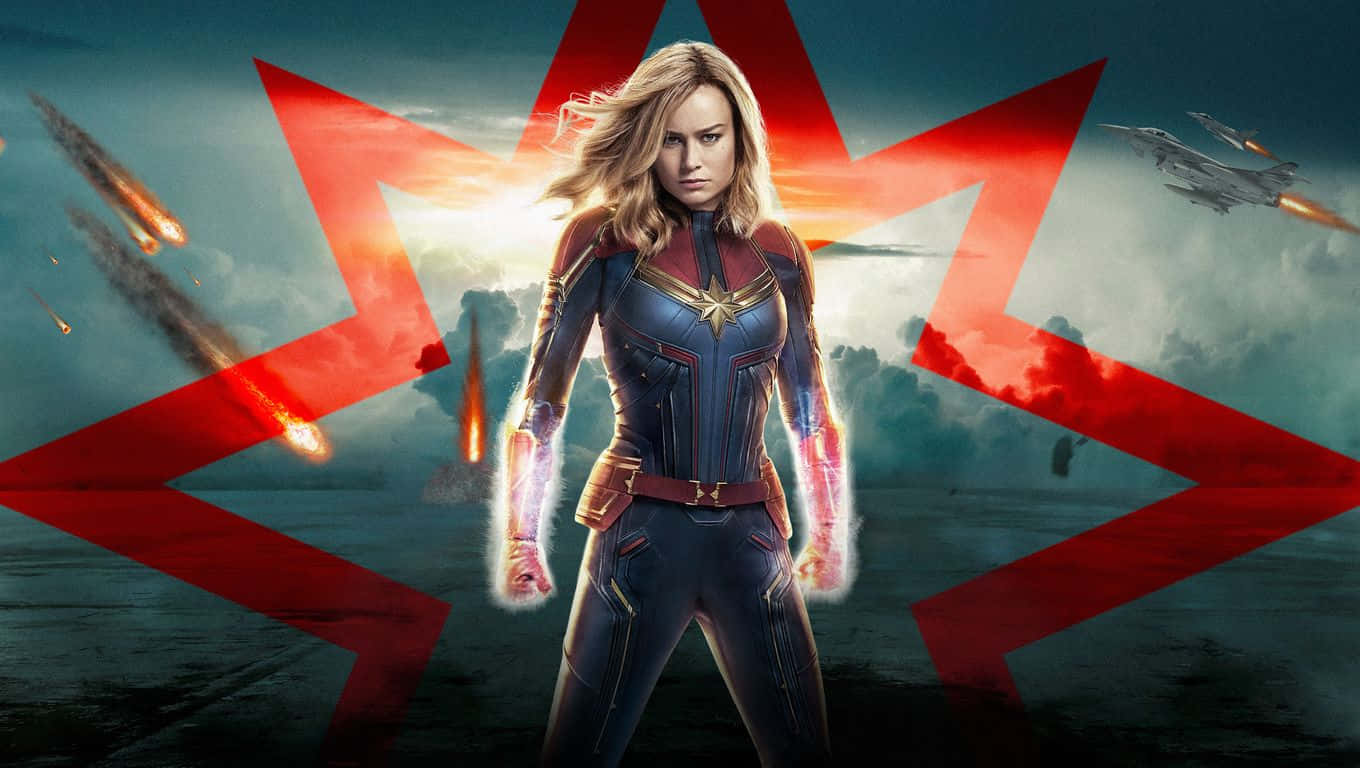 Captain Marvel, red starburst, stormy sky, HD Desktop Wallpaper