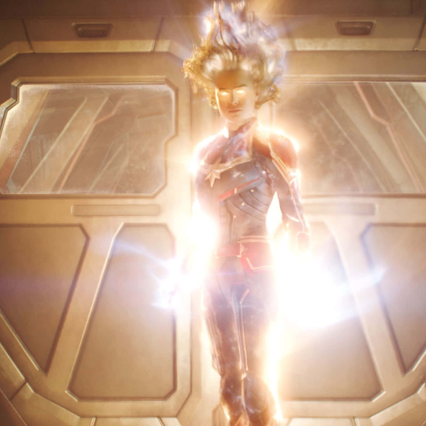 Captain Marvel 2, glowing golden doorway, intense energy, HD Desktop Wallpaper