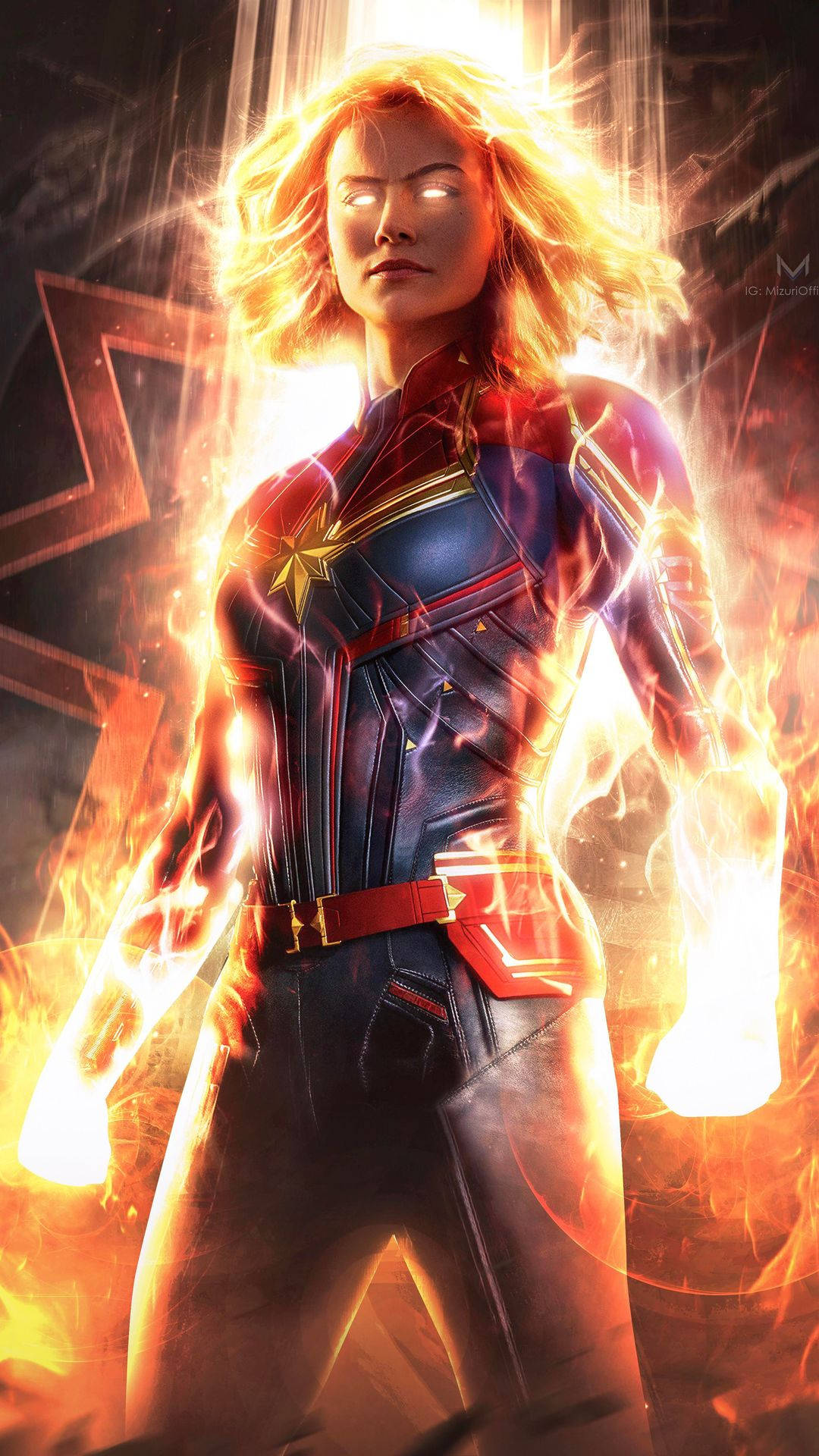 Captain Marvel, radiant energy, dark background, Full HD Phone Wallpaper