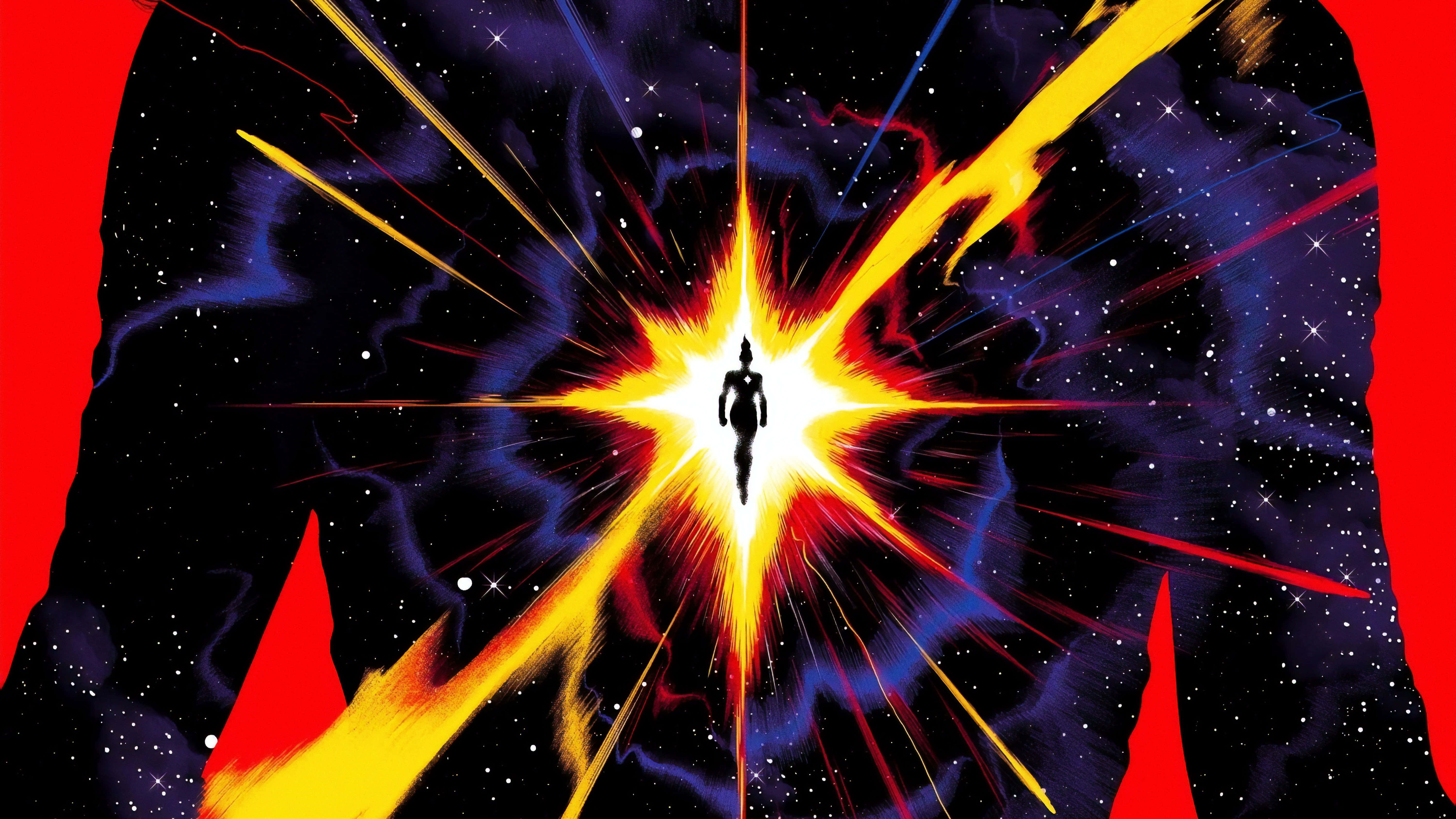 Captain Marvel, cosmic explosion, yellow starburst, 5K Desktop Wallpaper