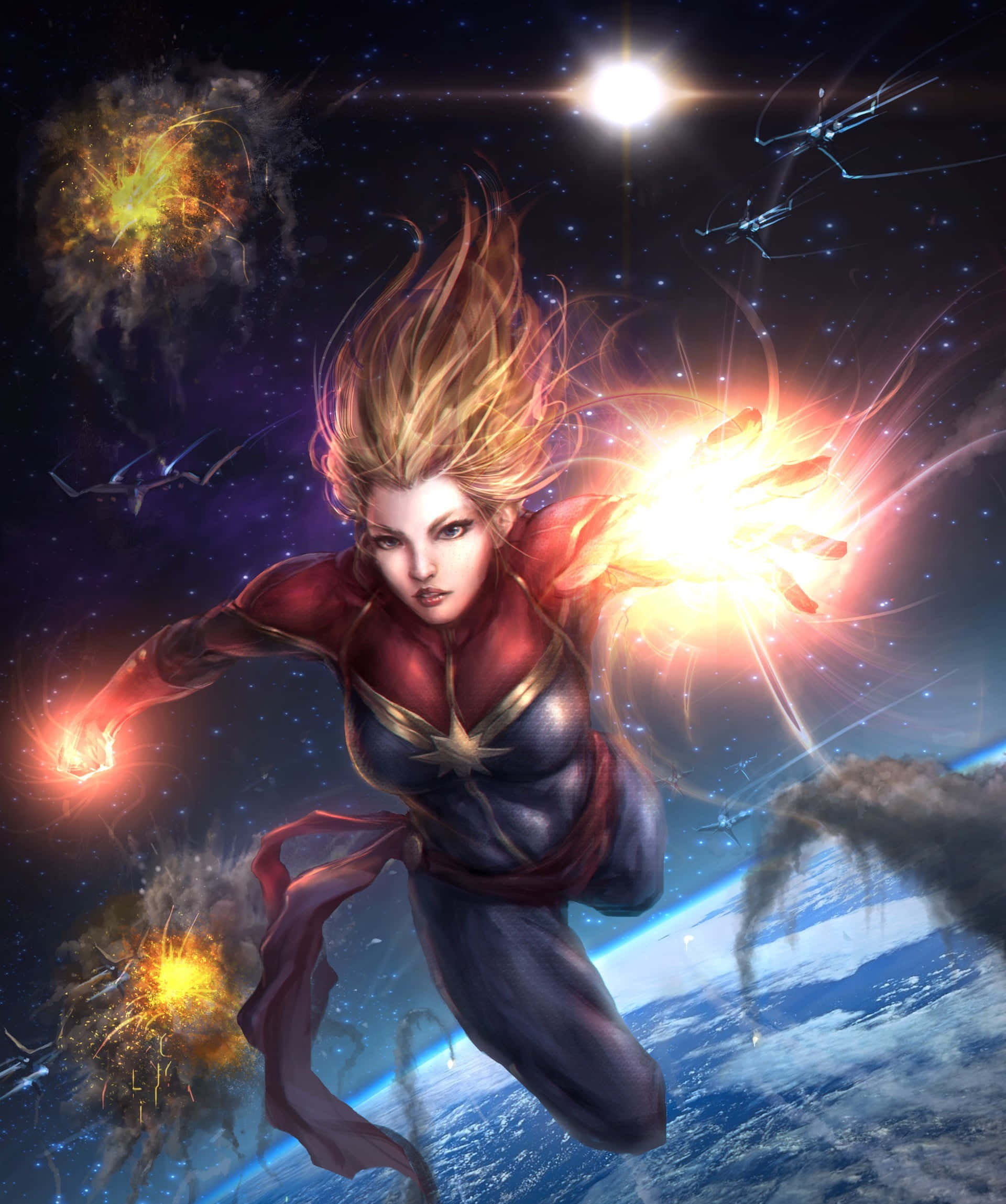 Captain Marvel, space, Earth, Full HD Phone Wallpaper