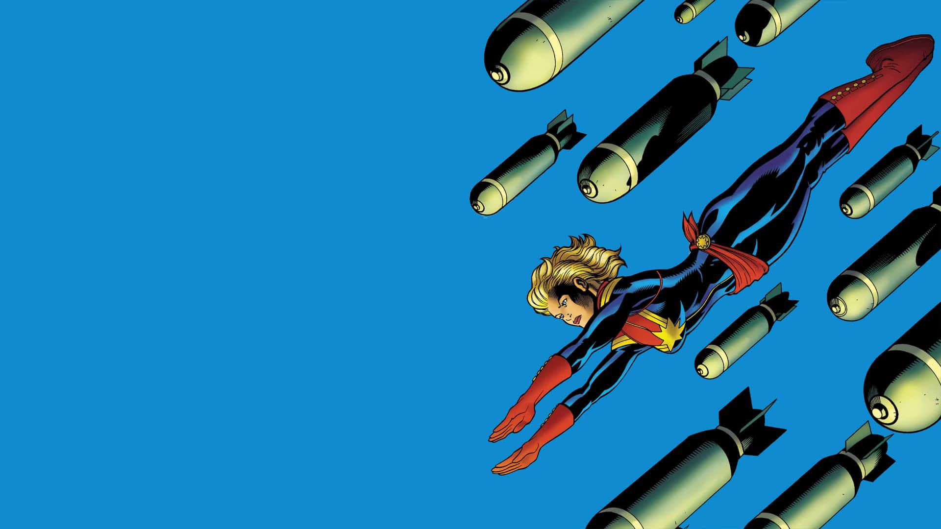 Captain Marvel, missiles, bright blue sky, Full HD Desktop Wallpaper