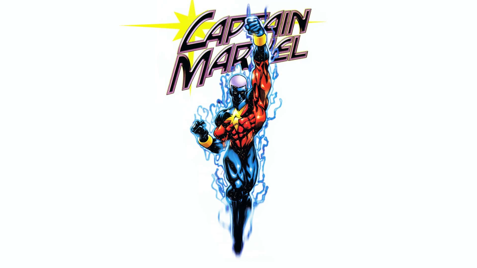 Captain Marvel, red and blue suit, glowing fists, Full HD Desktop Wallpaper
