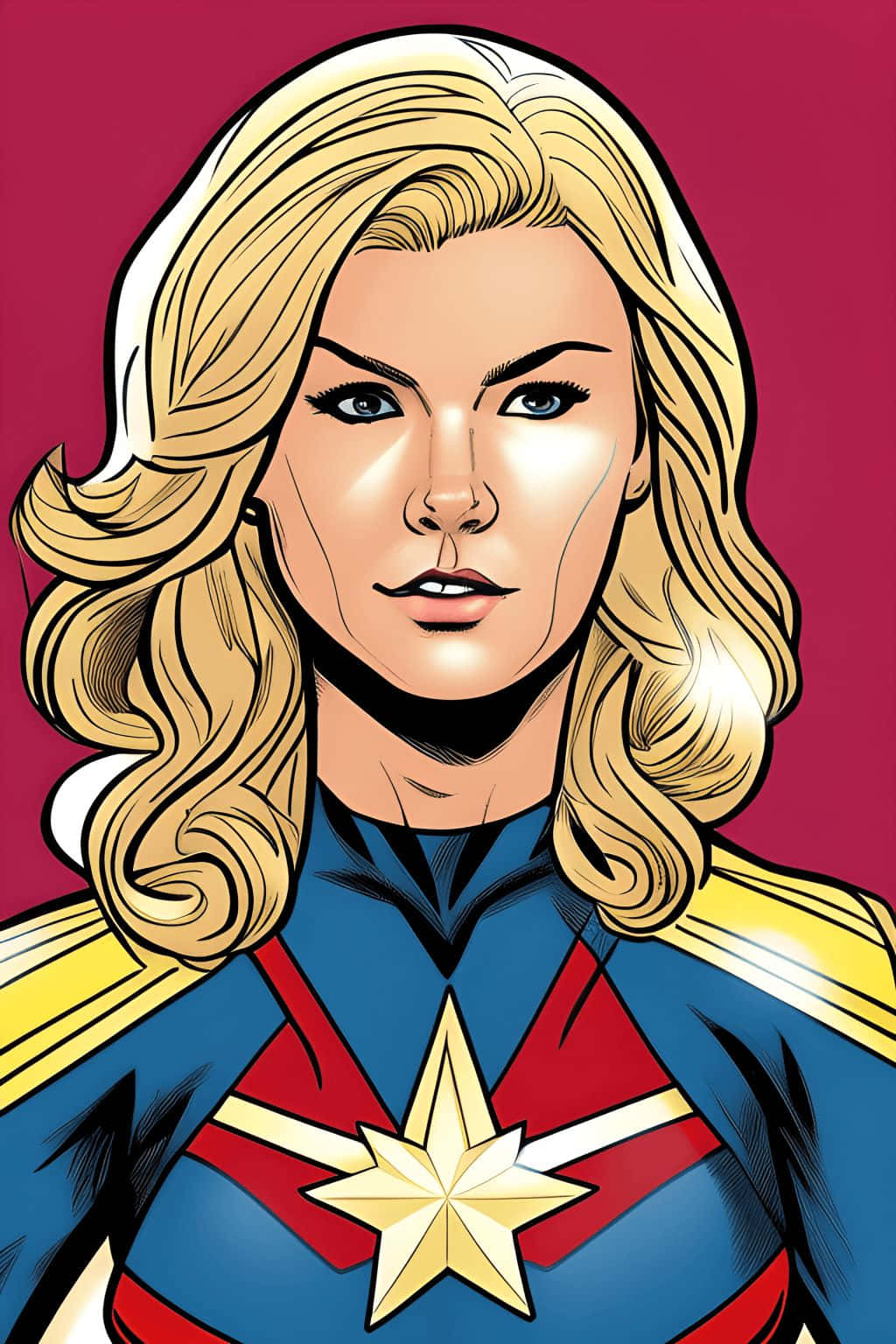 Captain Marvel, blue red and gold suit, star emblem, HD Phone Wallpaper