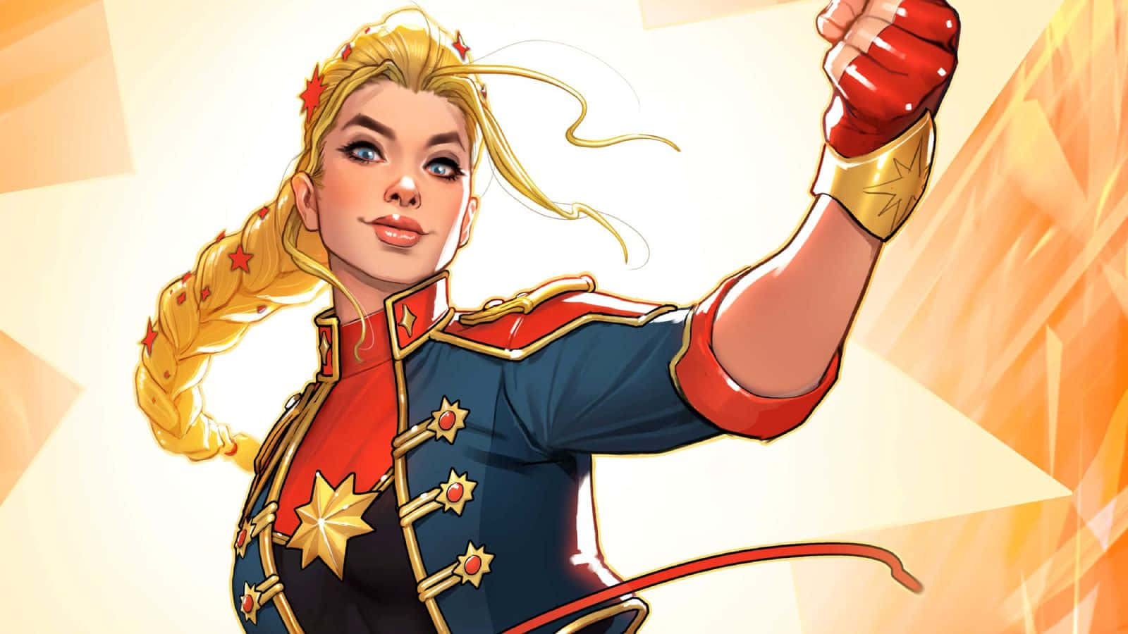 Captain Marvel, comic book style, blonde braided hair, HD Desktop Wallpaper
