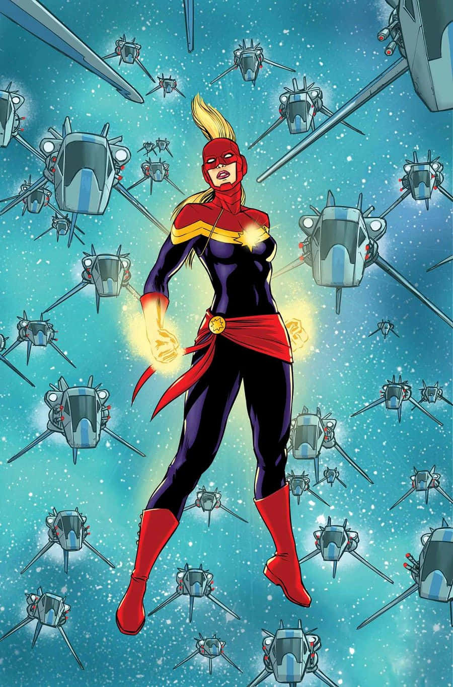 Captain Marvel, space battle, grey drones, HD Phone Wallpaper