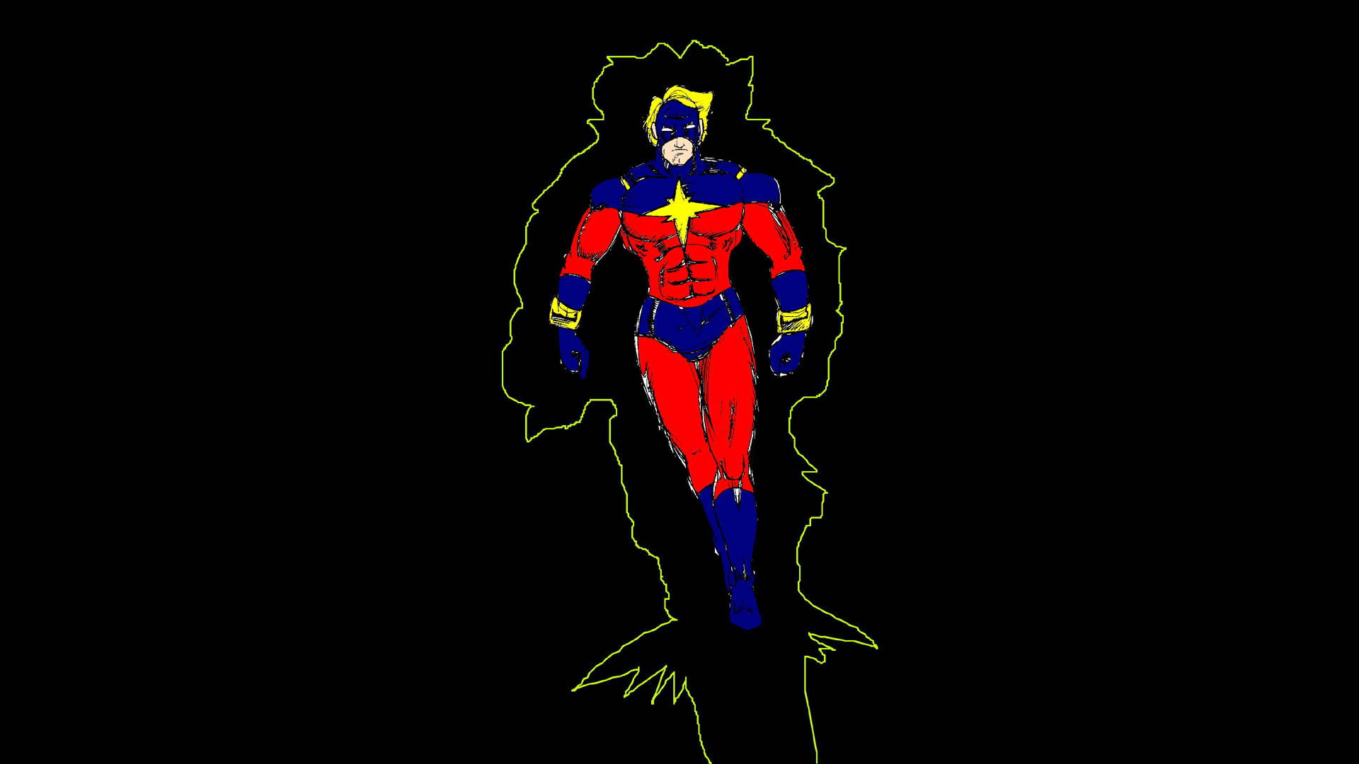 Captain Marvel Computer, red blue and yellow, glowing yellow outline, Full HD Desktop Wallpaper