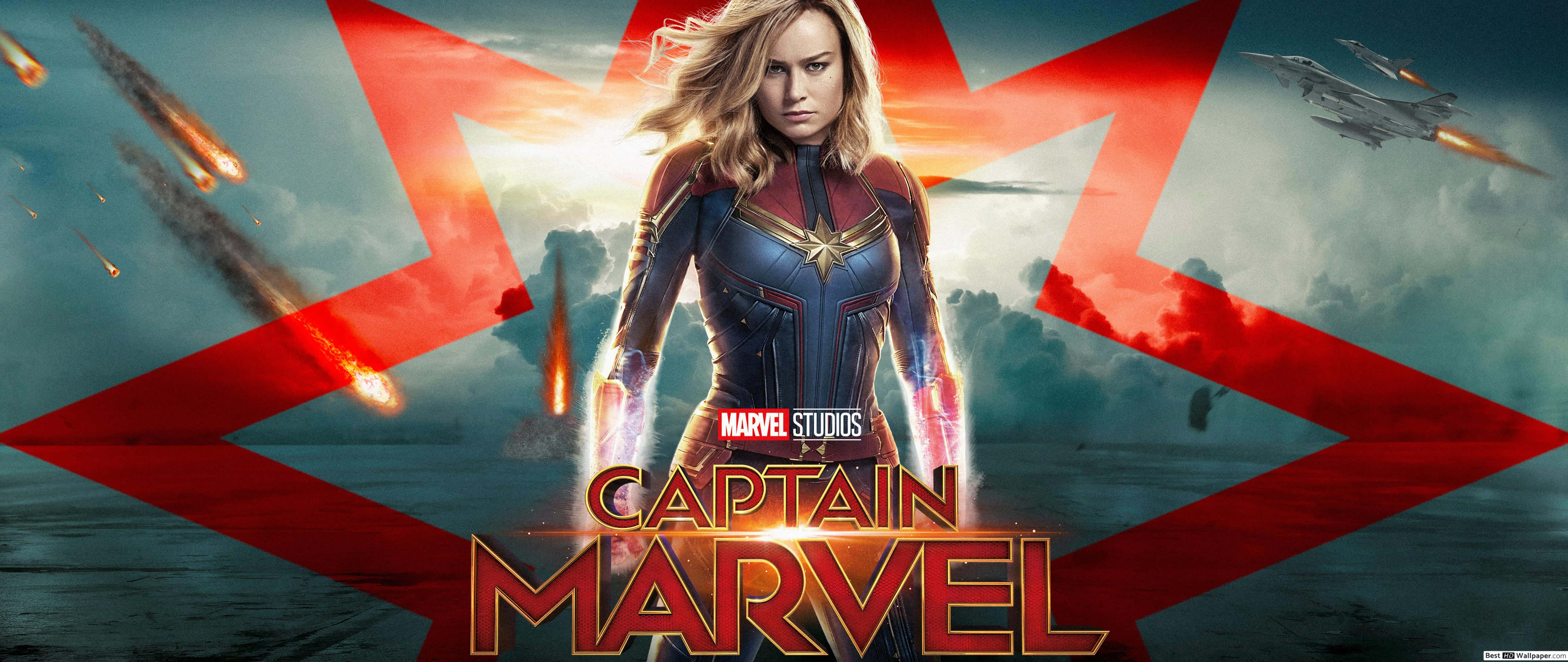Captain Marvel, Marvel, red starbursts, 5K Desktop Wallpaper