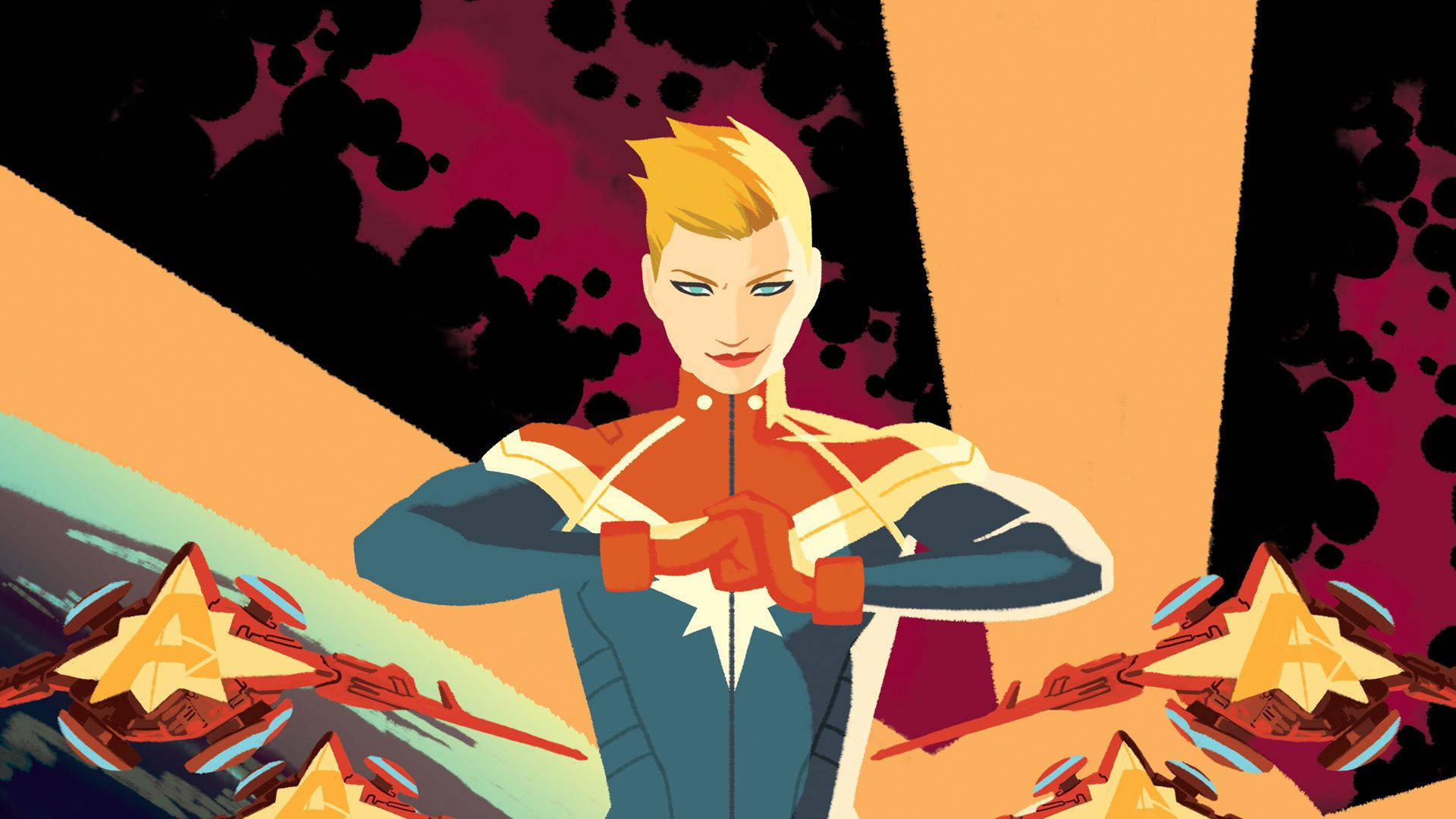 Captain Marvel Computer, anime-style, spiky blonde hair, Full HD Desktop Wallpaper
