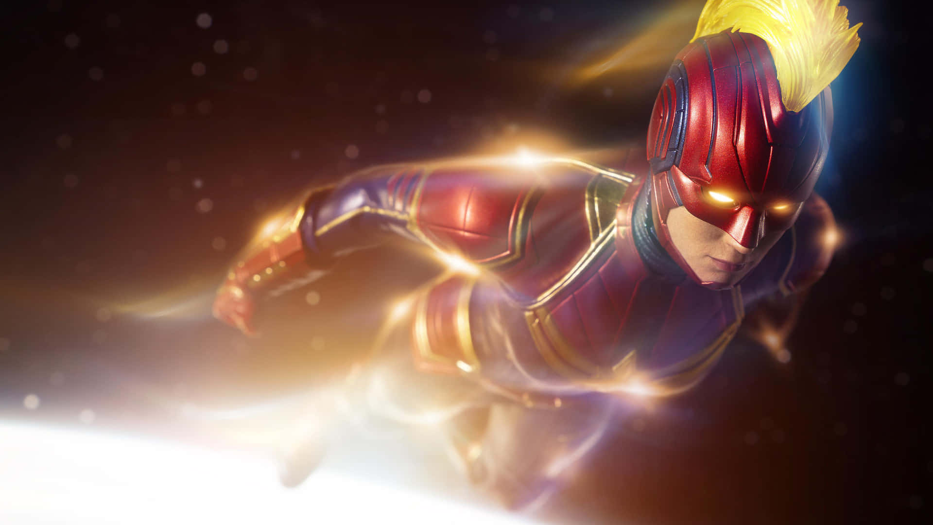 Captain Marvel, red and gold armor, space, Full HD Desktop Wallpaper