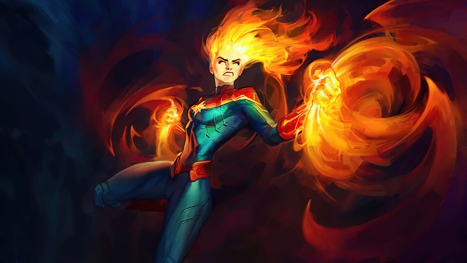 Captain Marvel, HD, fiery hair, Full HD Desktop Wallpaper