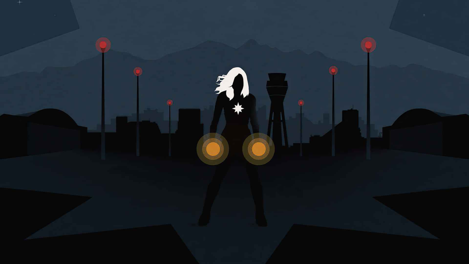 Captain Marvel, white-haired figure, glowing orbs, Full HD Desktop Wallpaper