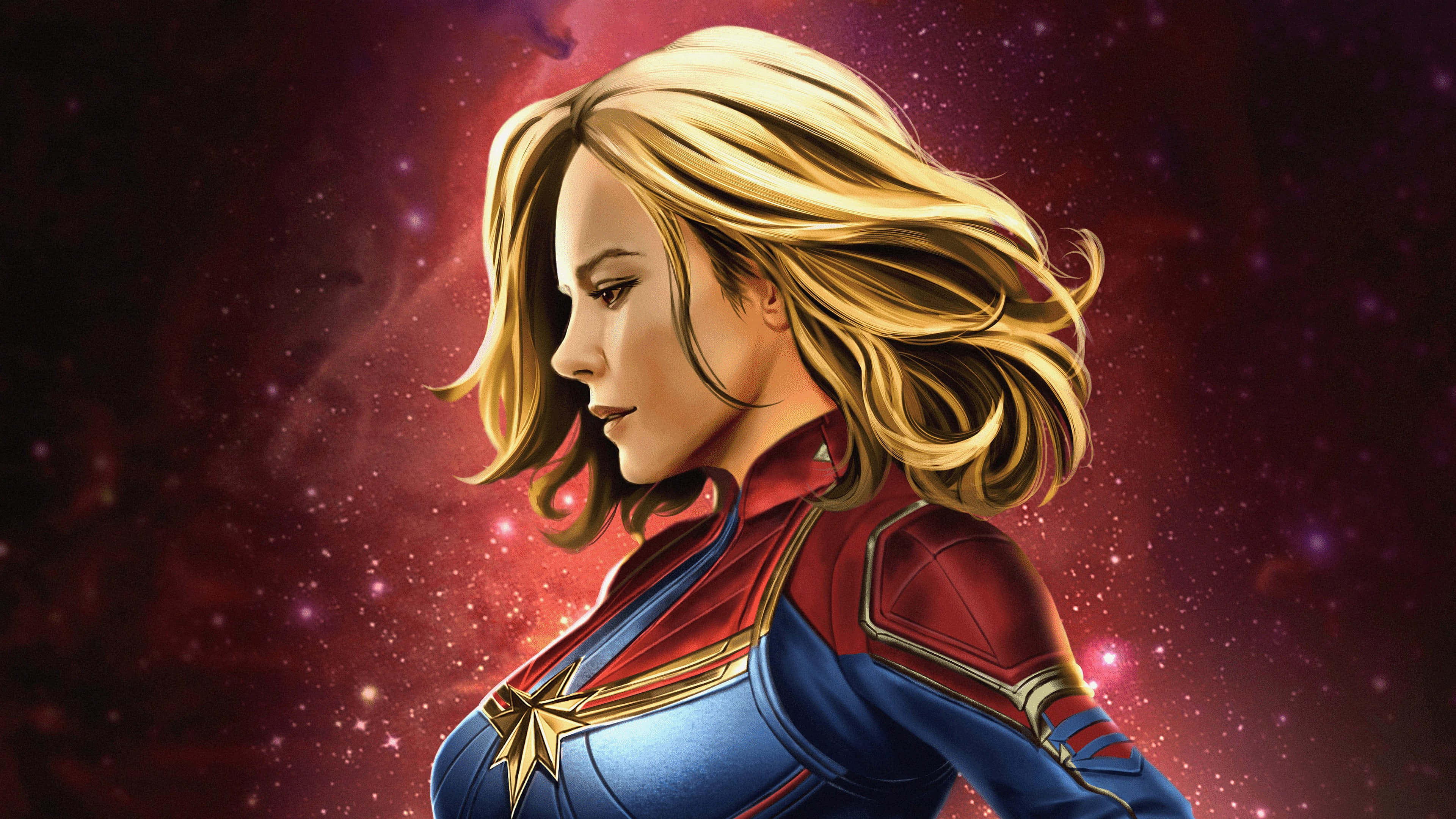 Captain Marvel, iPad, cosmic nebula, 4K Desktop Wallpaper