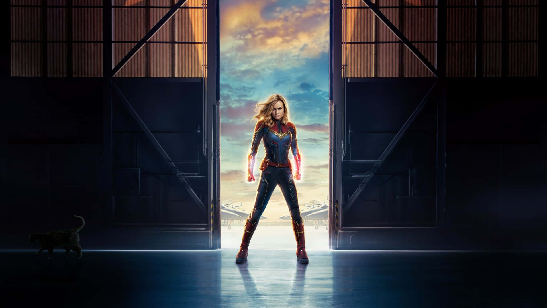 Captain Marvel, iPad, hangar doorway, Full HD Desktop Wallpaper