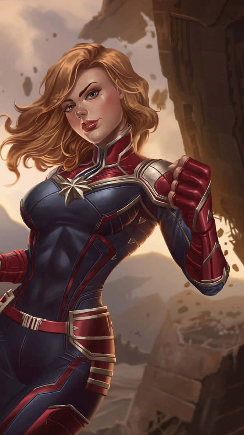 Captain Marvel, red and blue suit, star emblem, HD Phone Wallpaper