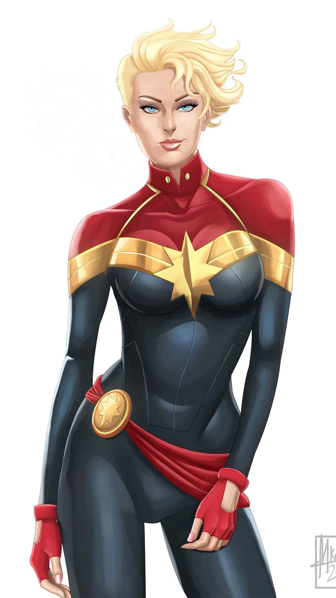 Captain Marvel, iPad, red gold and black suit, Full HD Phone Wallpaper