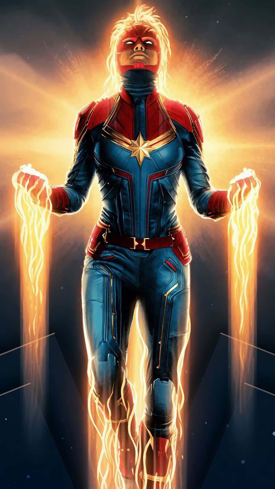 Captain Marvel, iPad, cosmic backdrop, Full HD Phone Wallpaper