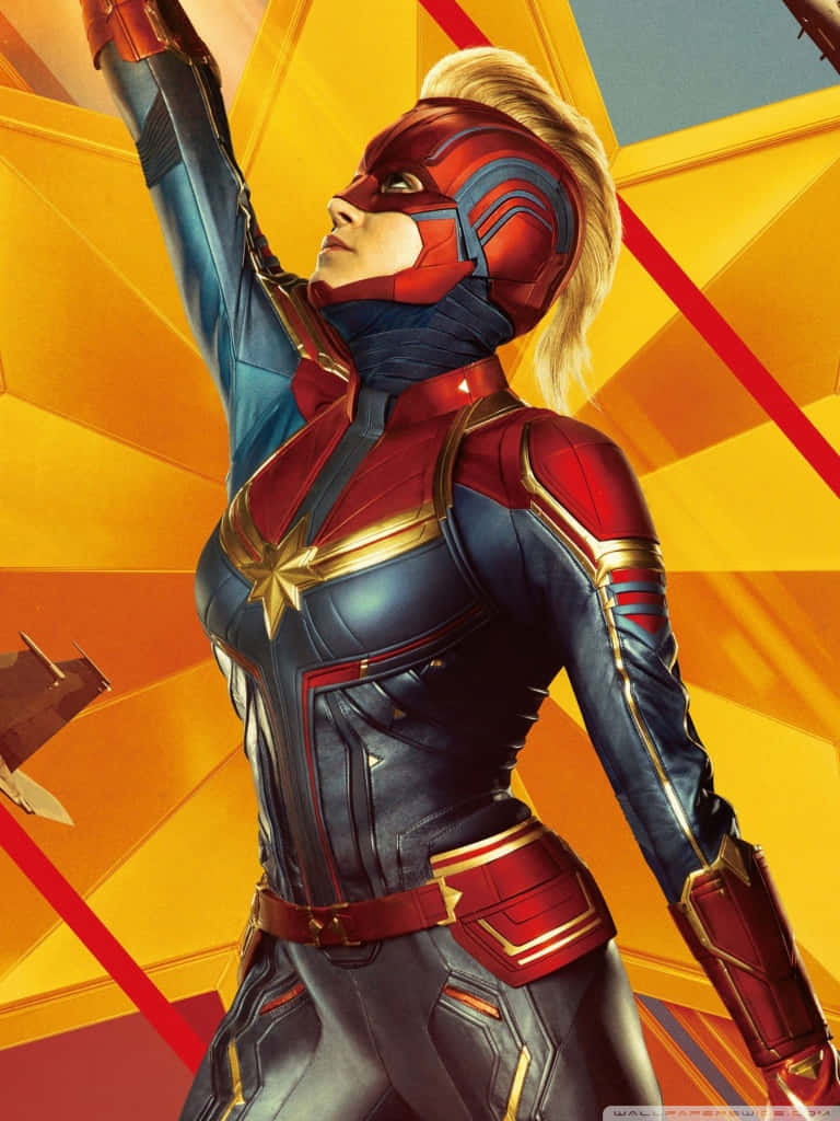 Captain Marvel, iPad, red blue and gold suit, SD Phone Wallpaper