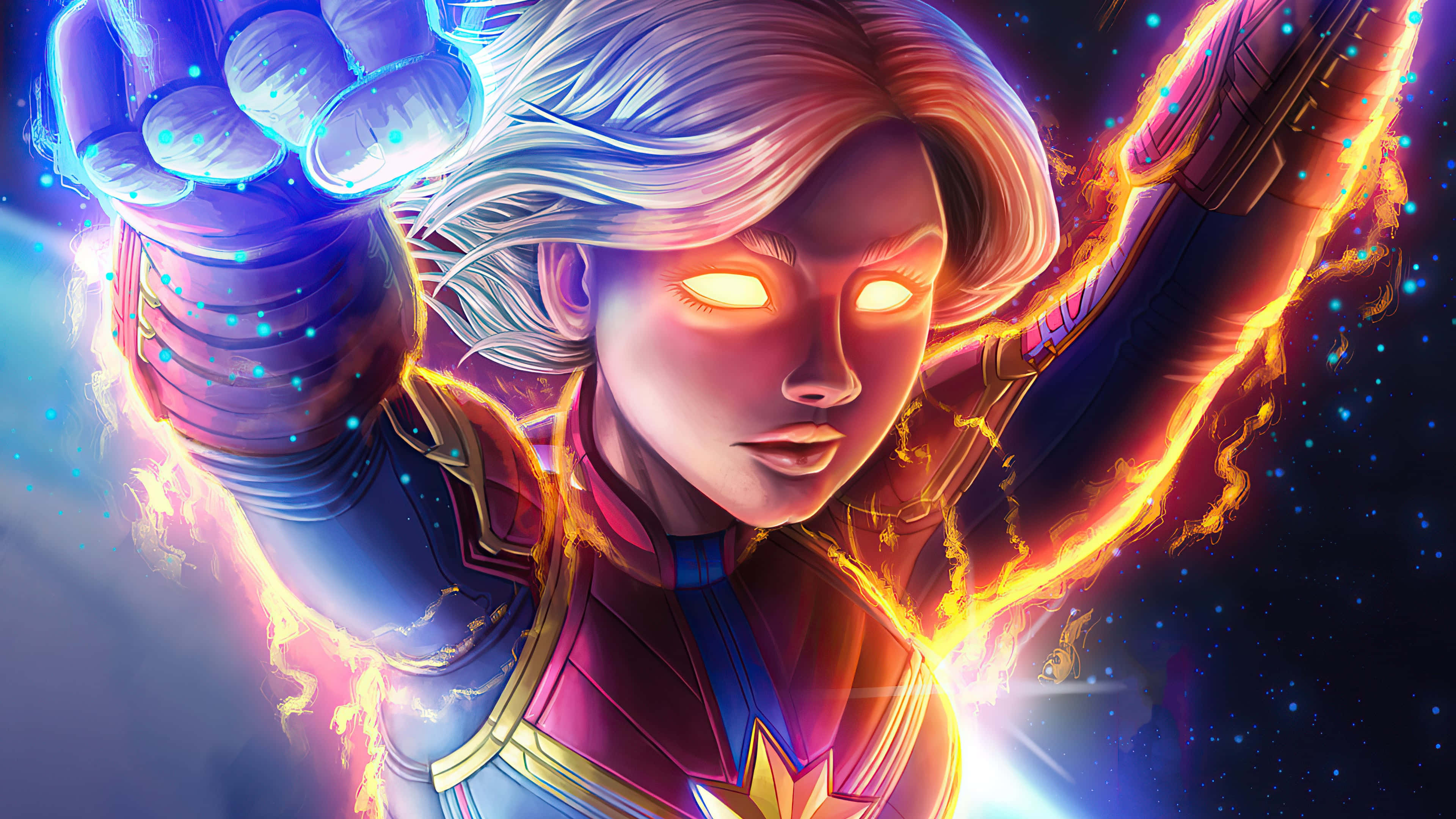 Captain Marvel, iPad, glowing fists, 4K Desktop Wallpaper