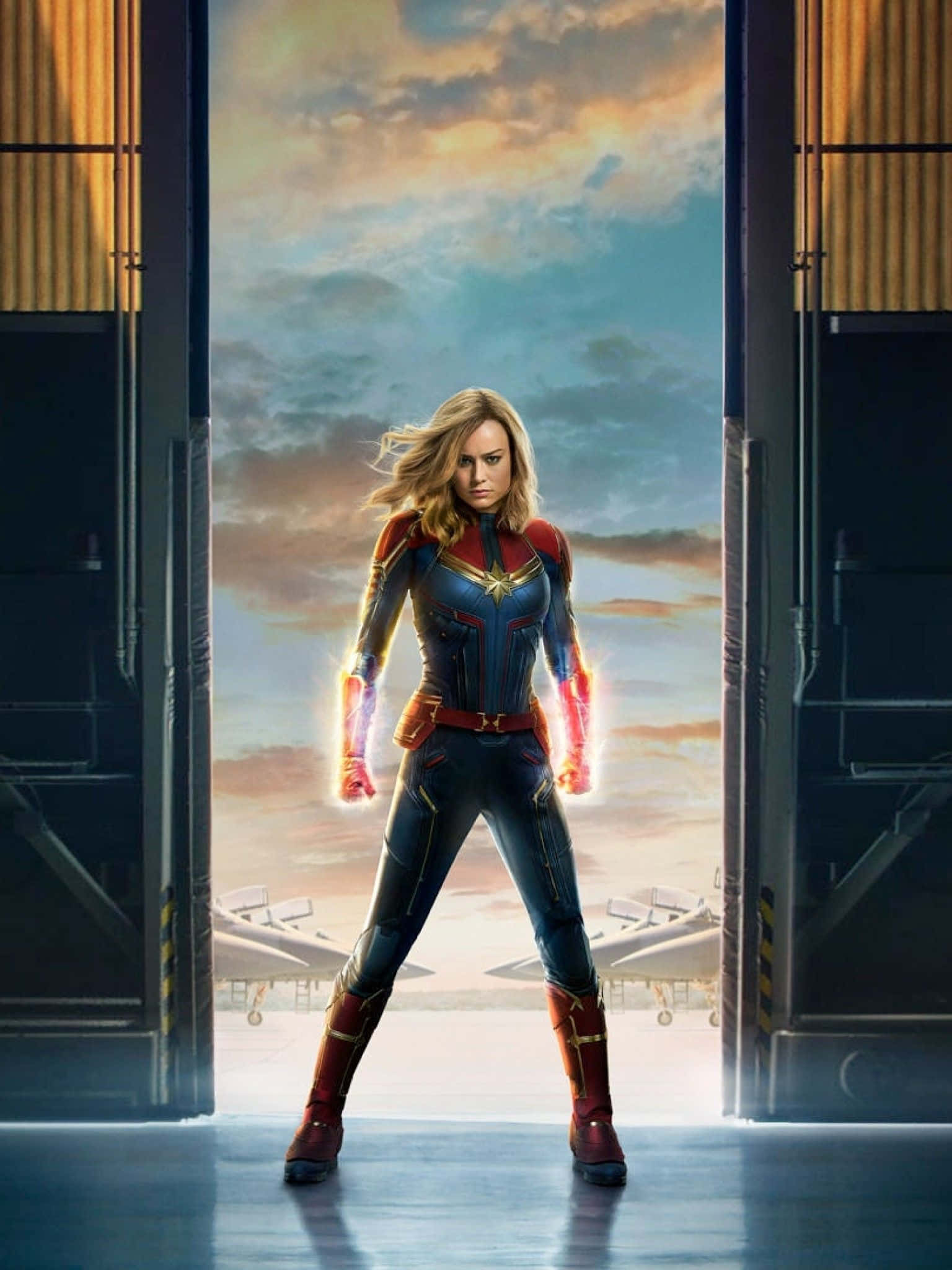 Captain Marvel, iPad, hangar doorway, Full HD Phone Wallpaper