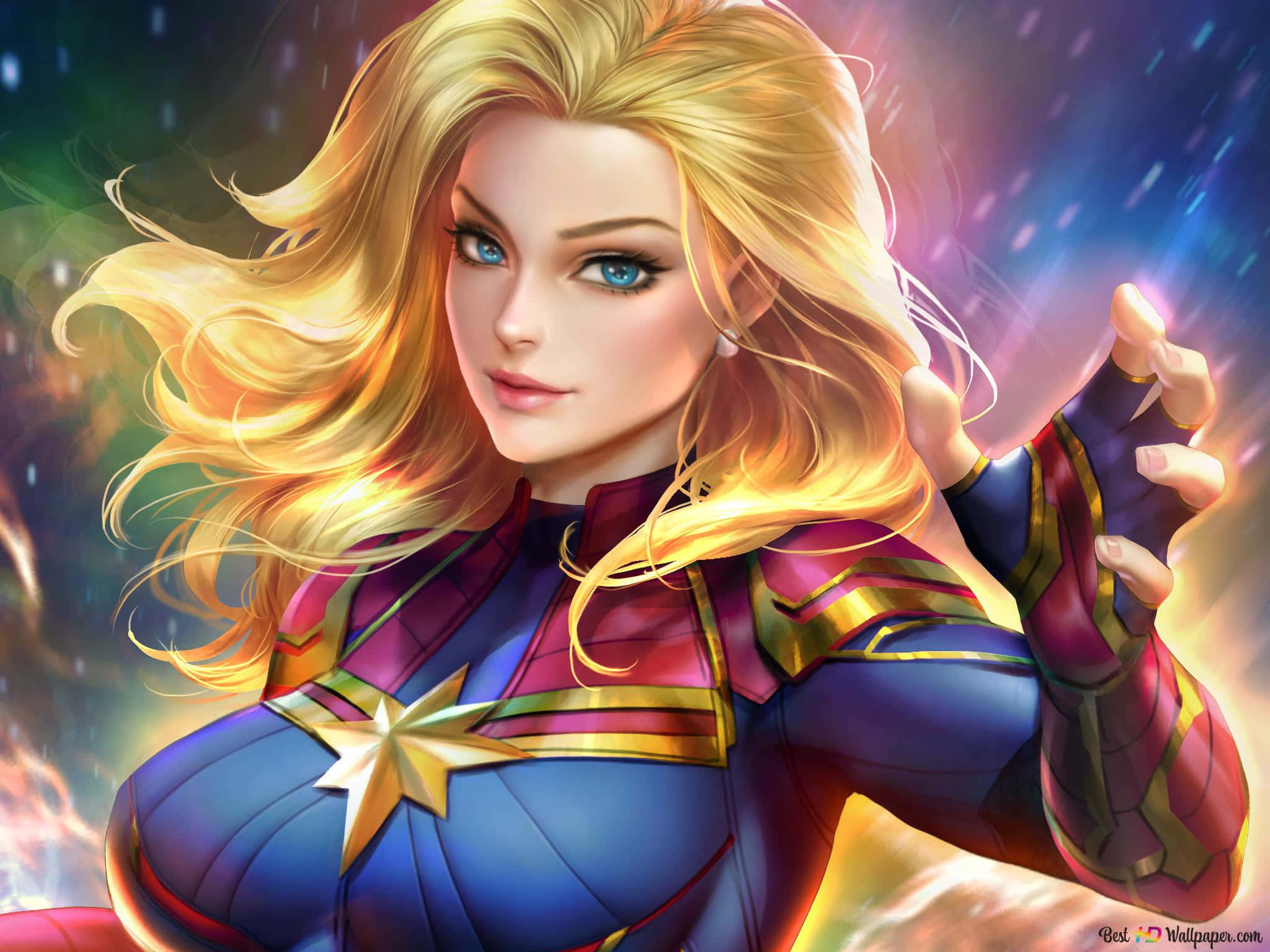 Captain Marvel, iPad, glowing hands, Full HD Desktop Wallpaper